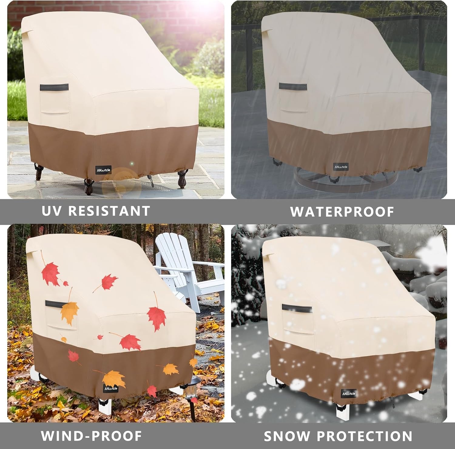 Outdoor Swivel Lounge Chair Cover 2 Pack,600D Waterproof Heavy Duty Outdoor Chair Covers(30 W X 34 D X 38.5 H Inches),Patio Swivel Chair Covers for Outdoor Furniture,Beige&Brown.