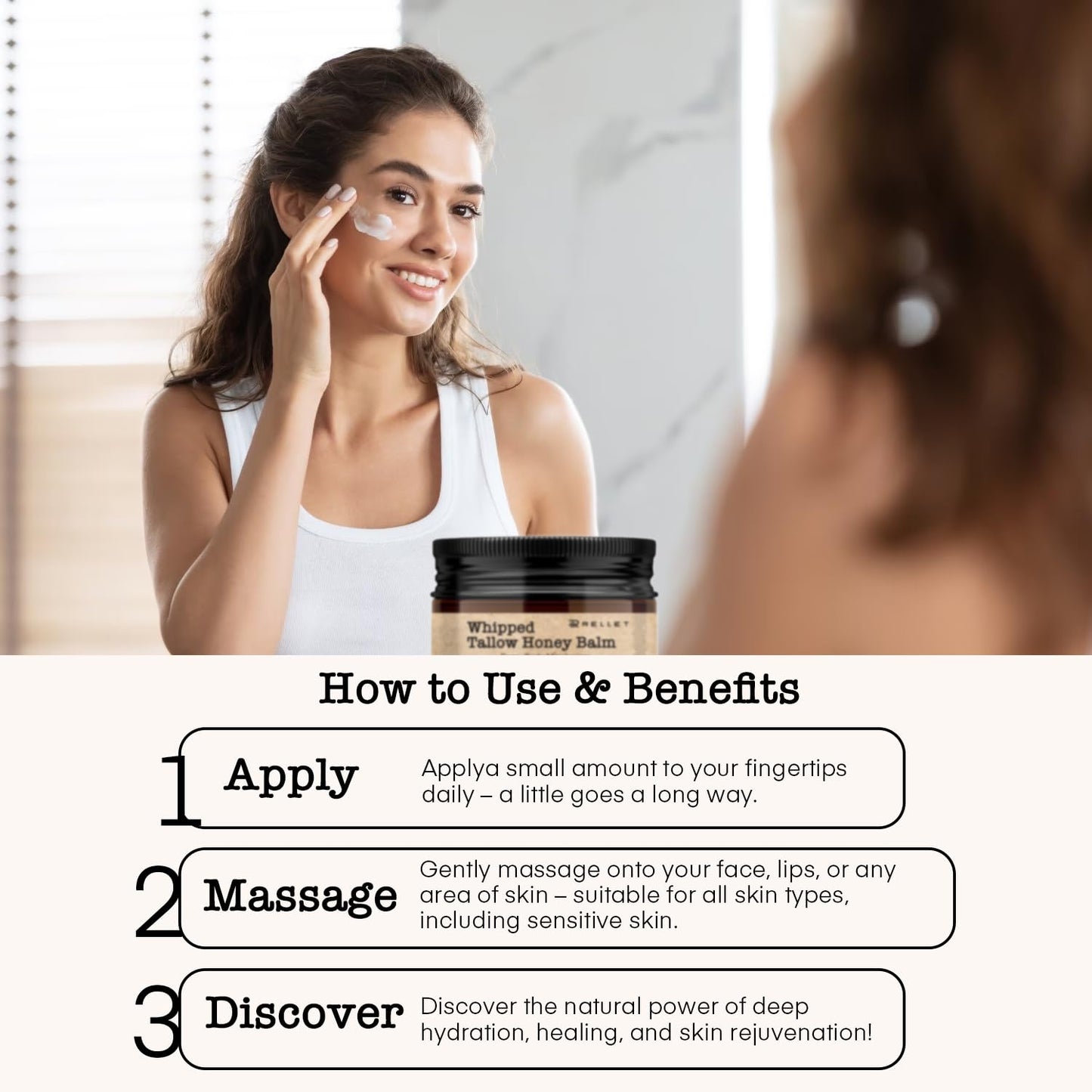 Beef Tallow and Honey Balm for Skin : Grass Fed Whipped Beef Tallow with Honey Face Body Moisturizer 4Oz - Organic Unscented Fast Absorption Tallow Cream Infused with Manuka Honey Beeswax Olive Oil