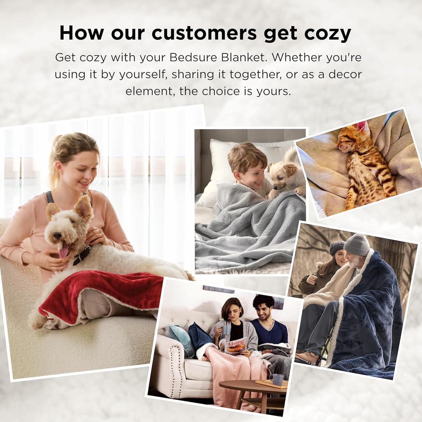 Sherpa Fleece Blankets Queen Size for Bed - Thick and Warm Blanket for Winter, Soft Fuzzy Plush Queen Blanket for All Seasons, Grey, 90X90 Inches