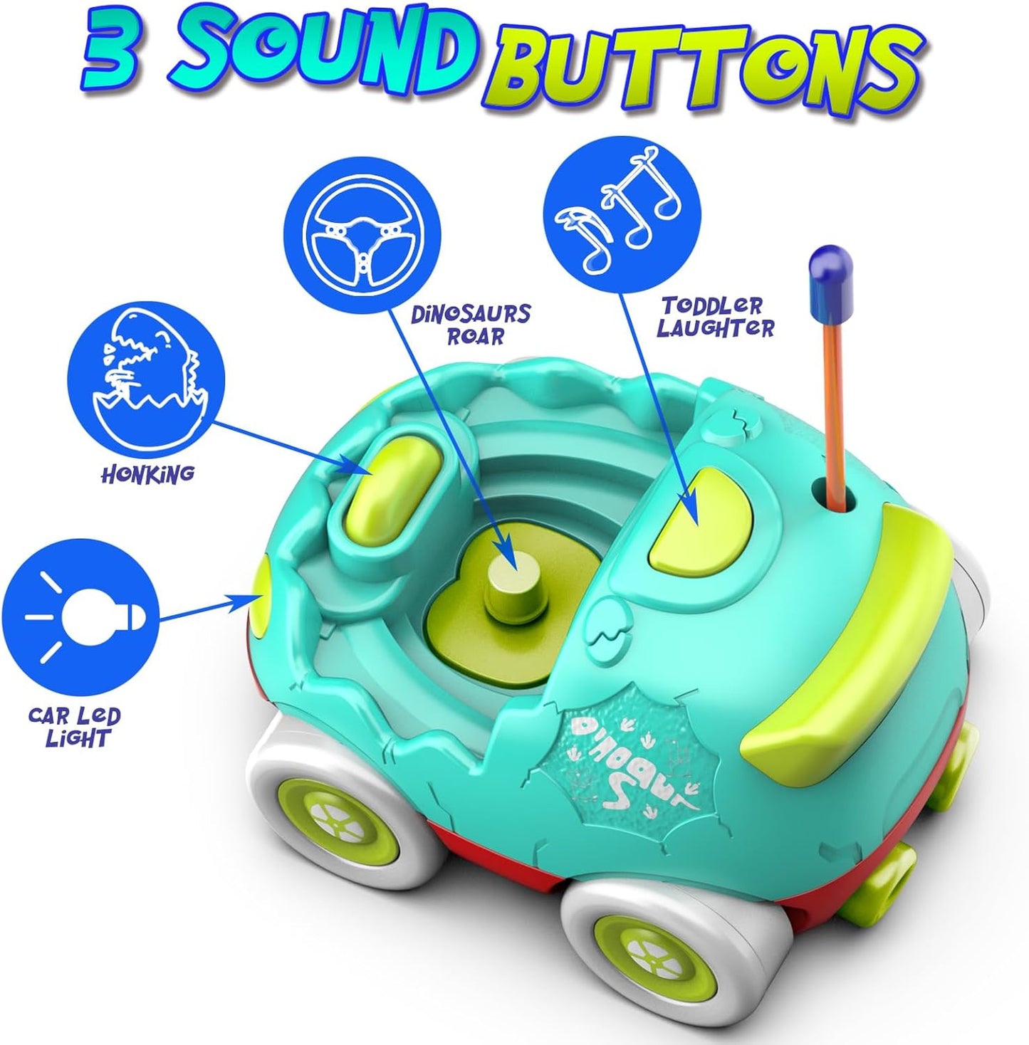 Remote Control Car for Toddlers, Toddler Toys for 18+Months RC Cars with LED Lights & Music, Dinosaur Toys for Kids 2 3 4 5 Years Old, Birthday Gifts Toys for 3+ Year Old Girls Boys Toys-2 Pack