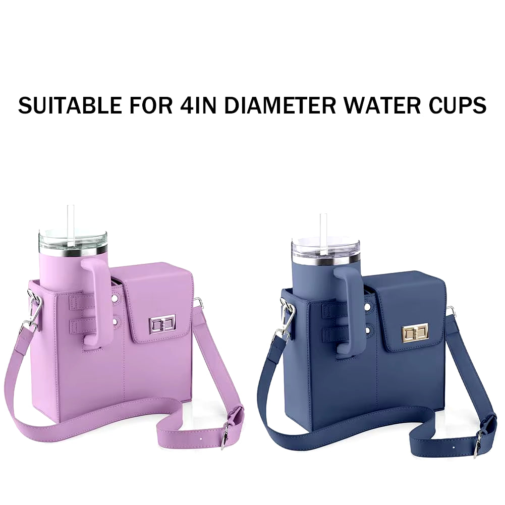 Portable Outdoor Crossbody Water Bottle Carrier with Adjustable Strap and PU Leather Storage Pocket