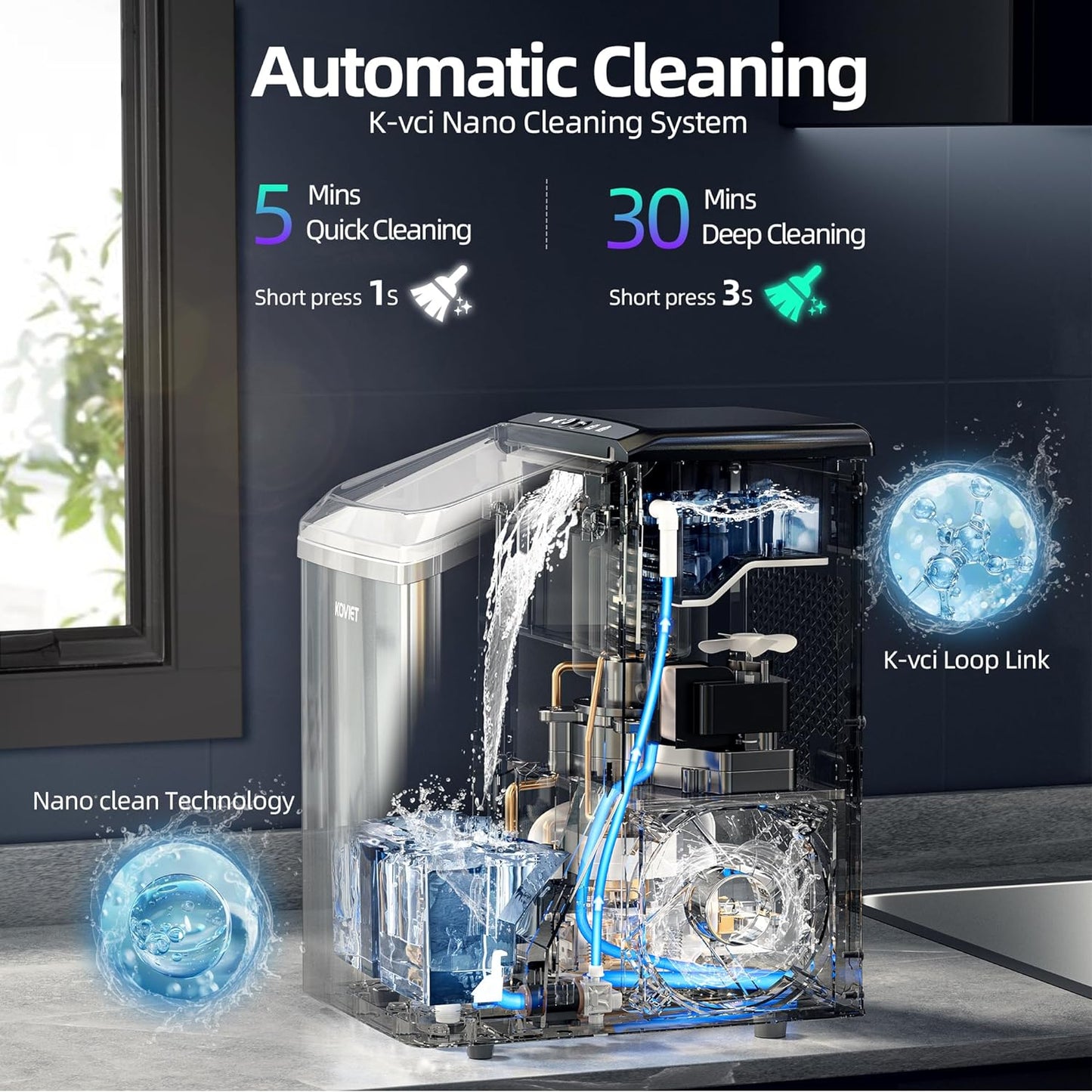Nugget Ice Maker Countertop, 40Lbs/24H Tooth-Friendly Soft Chewable Pebble Ice Machine, Self-Cleaning with Drainpipe, Crushed Pellet Ice Makers for Home Kitchen Party, Stainless Steel