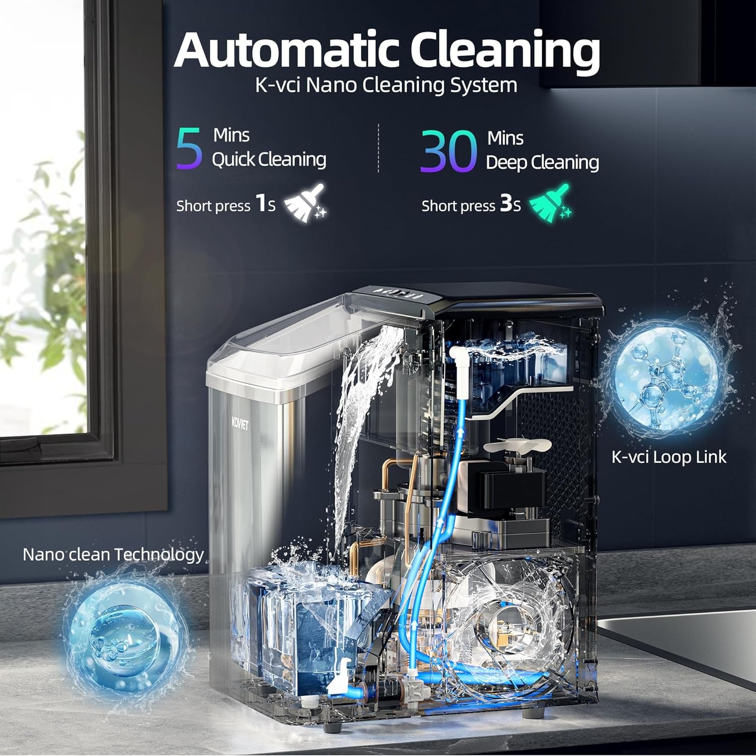 Nugget Ice Maker Countertop, 40Lbs/24H Tooth-Friendly Soft Chewable Pebble Ice Machine, Self-Cleaning with Drainpipe, Crushed Pellet Ice Makers for Home Kitchen Party, Stainless Steel