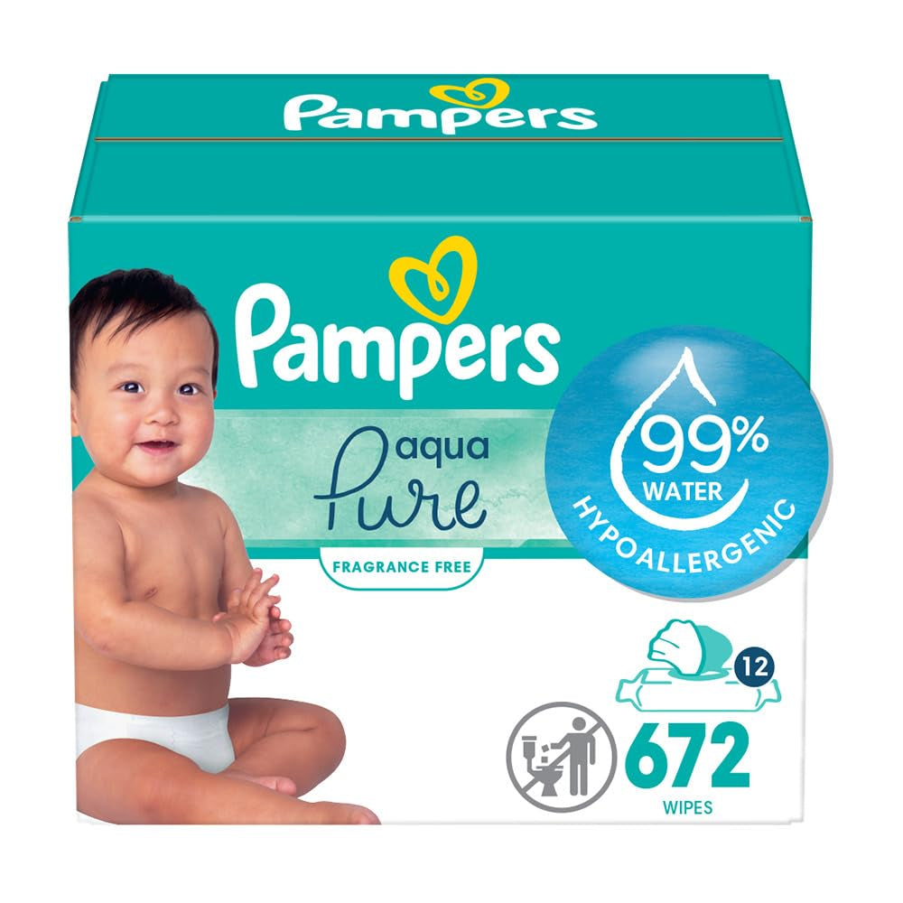 Aqua Pure Sensitive Baby Wipes, 99% Water, Hypoallergenic, Unscented Baby Wipes, 672 Baby Wipes Total (12 Flip-Top Packs)