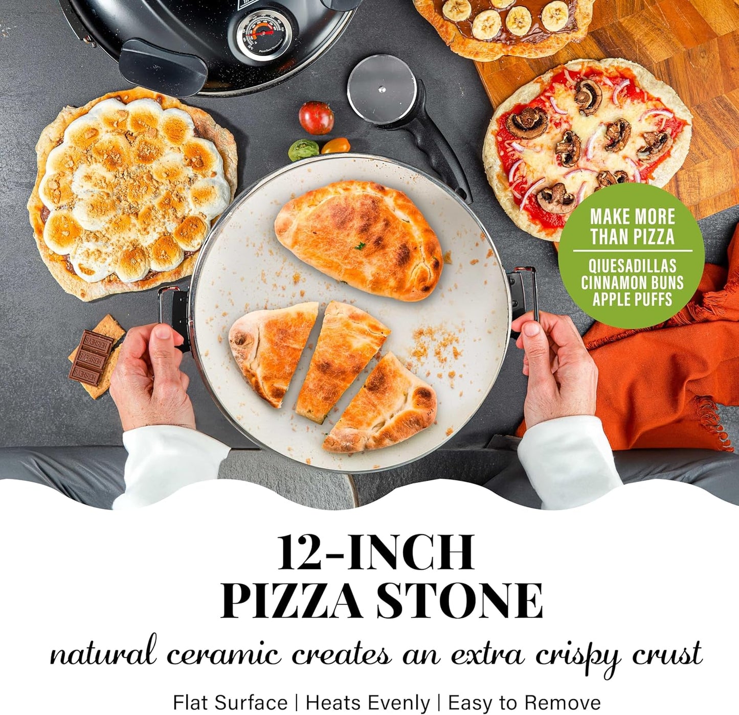 PIEZANO Crispy Crust Pizza Oven by – Electric Pizza Oven Indoor Portable, 12 Inch Indoor Pizza Oven Countertop, Pizza Maker Heats up to 800˚F for Stone Baked Pizza at Home as Seen on TV