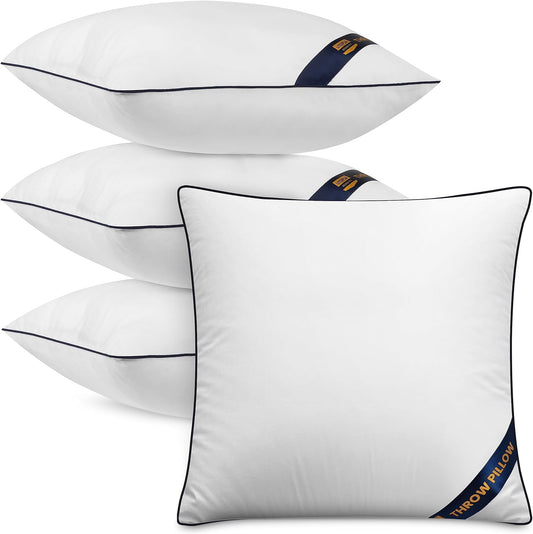 Throw Pillow Inserts (Pack of 4, White), 18 X 18 Inches Decorative Indoor Pillows for Sofa, Bed, Couch, Cushion Sham Stuffer