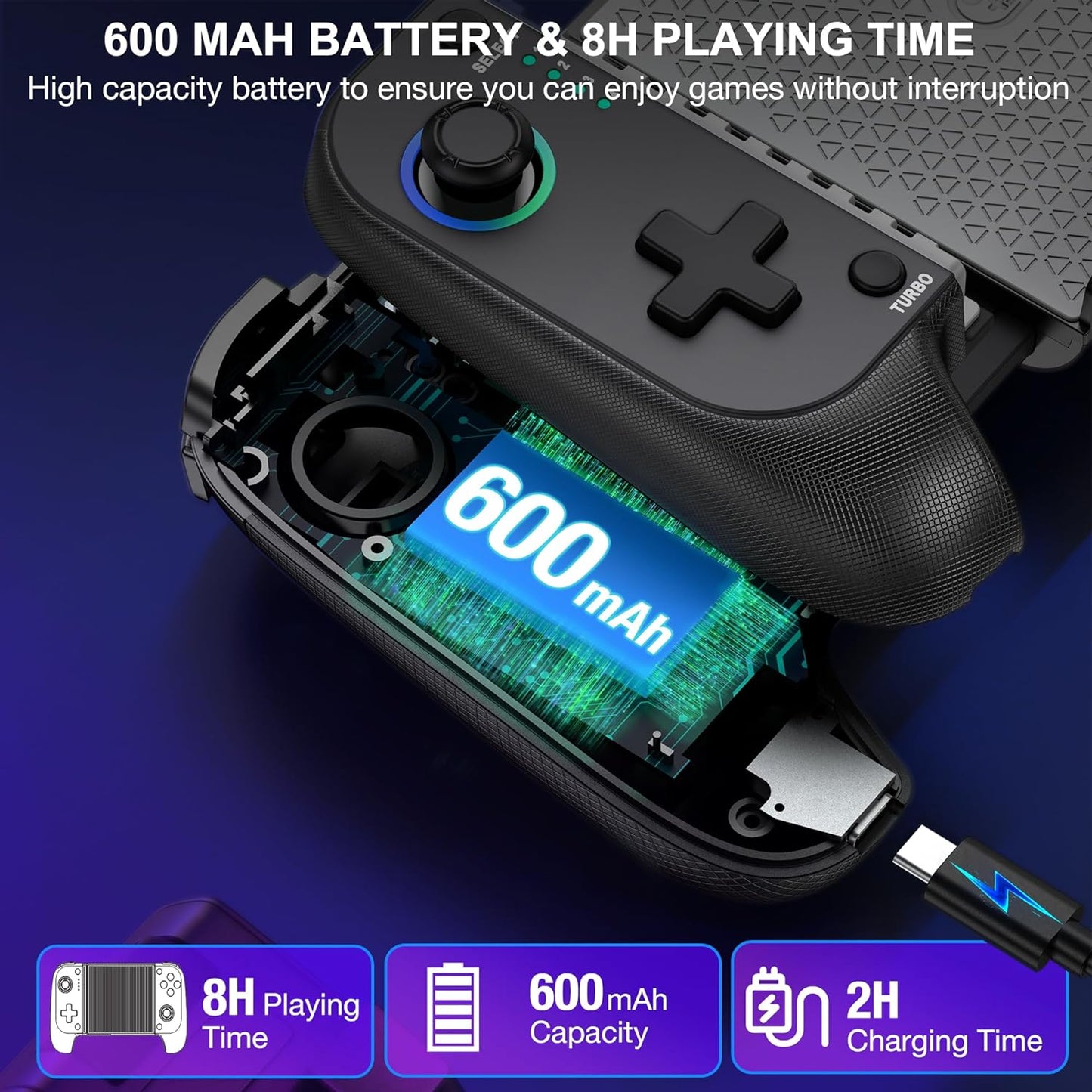 Wireless Phone Controller for Iphone/Android with Hall Joystick, RGB Controller for Iphone Support Xbox Game Pass, Playstation, Steam Link, Call of Duty, Minecraft, Roblox, Cloud Android Controller