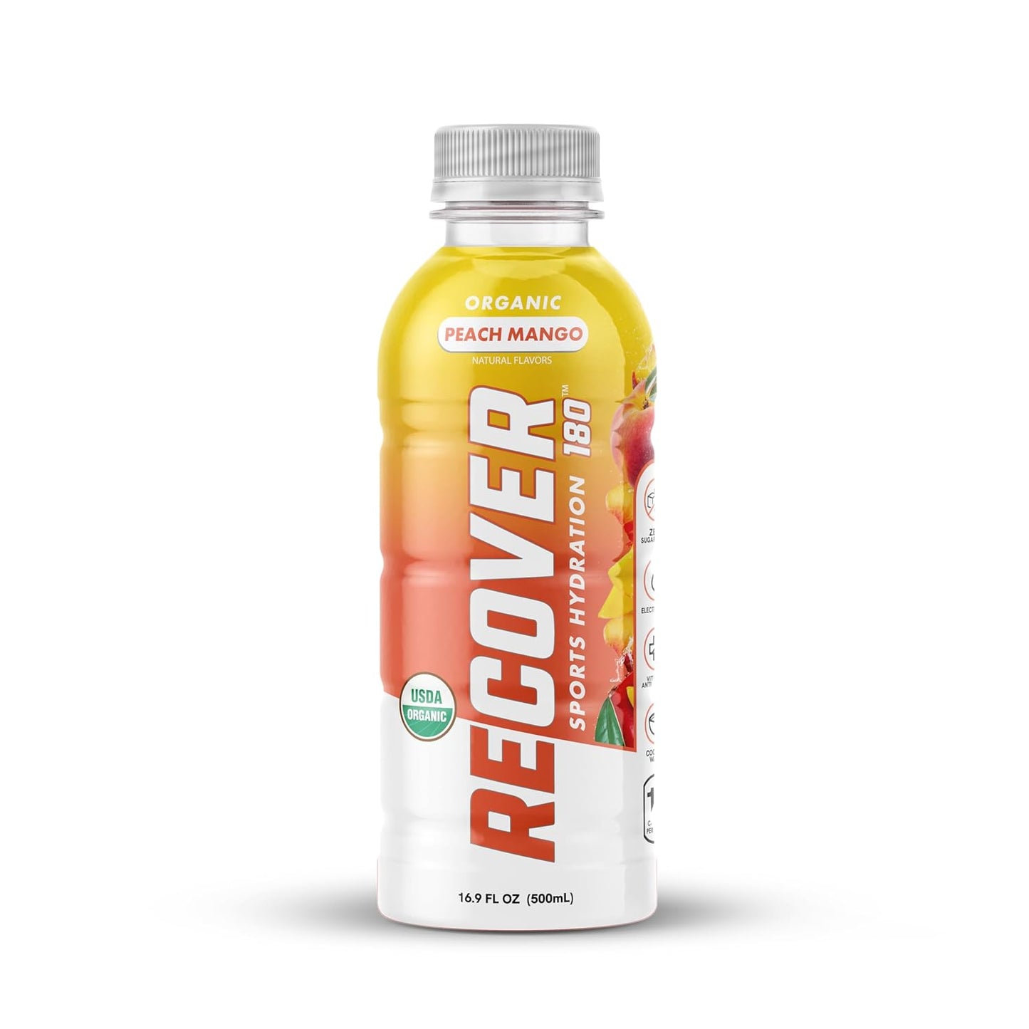 Organic Hydration Sports Drink, No Sugar Added, 15 Calorie Sports Beverage, Organic Flavors with Vitamins, Potassium-Packed Electrolytes (16.9 Fl Oz (Pack of 12), Peach Mango)