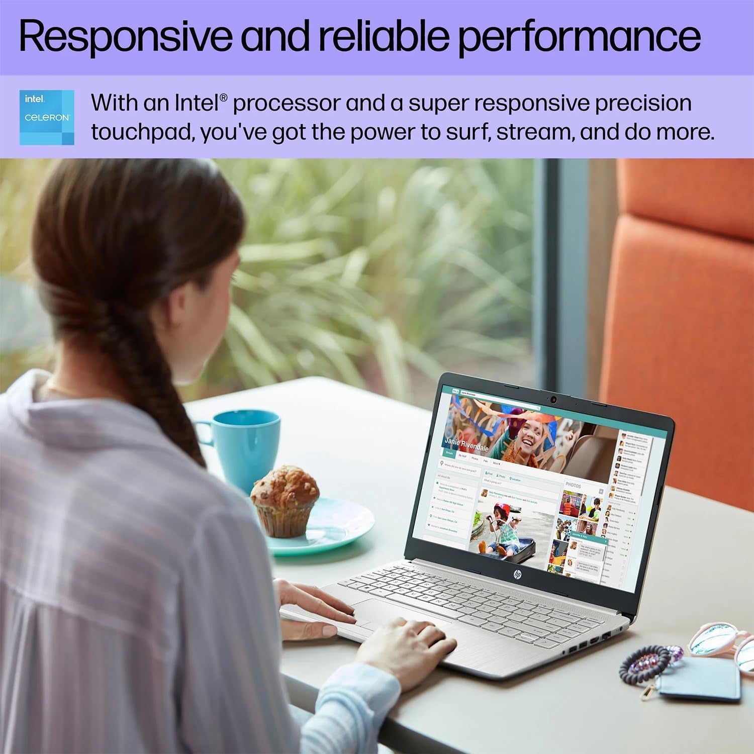 Portable Laptop, Student and Business, 14" HD Display, Intel Quad-Core N4120, 8GB DDR4 RAM, 64GB Emmc, 1 Year Office 365, Webcam, RJ-45, HDMI, Wi-Fi, Windows 11 Home, Silver