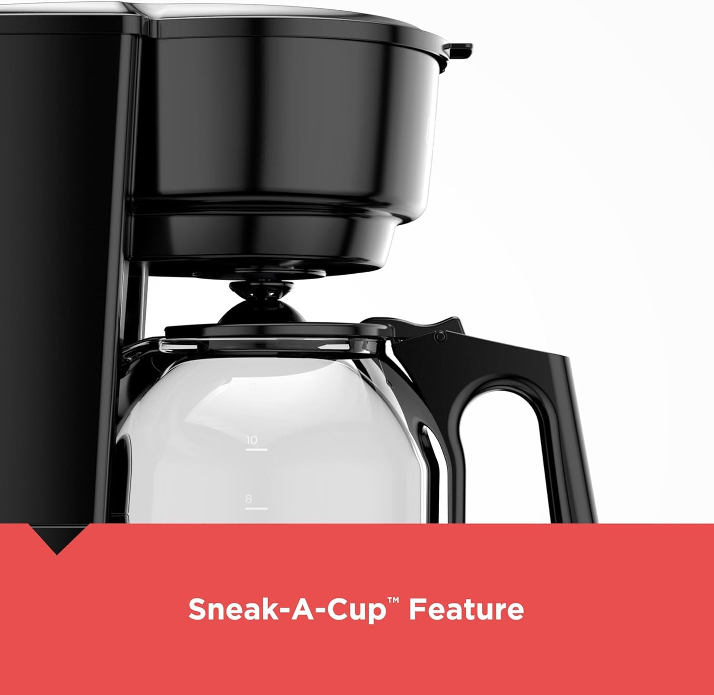 12-Cup Coffee Maker with Easy On/Off Switch, Easy Pour, Non-Drip Carafe with Removable Filter Basket, Vortex Technology, Black