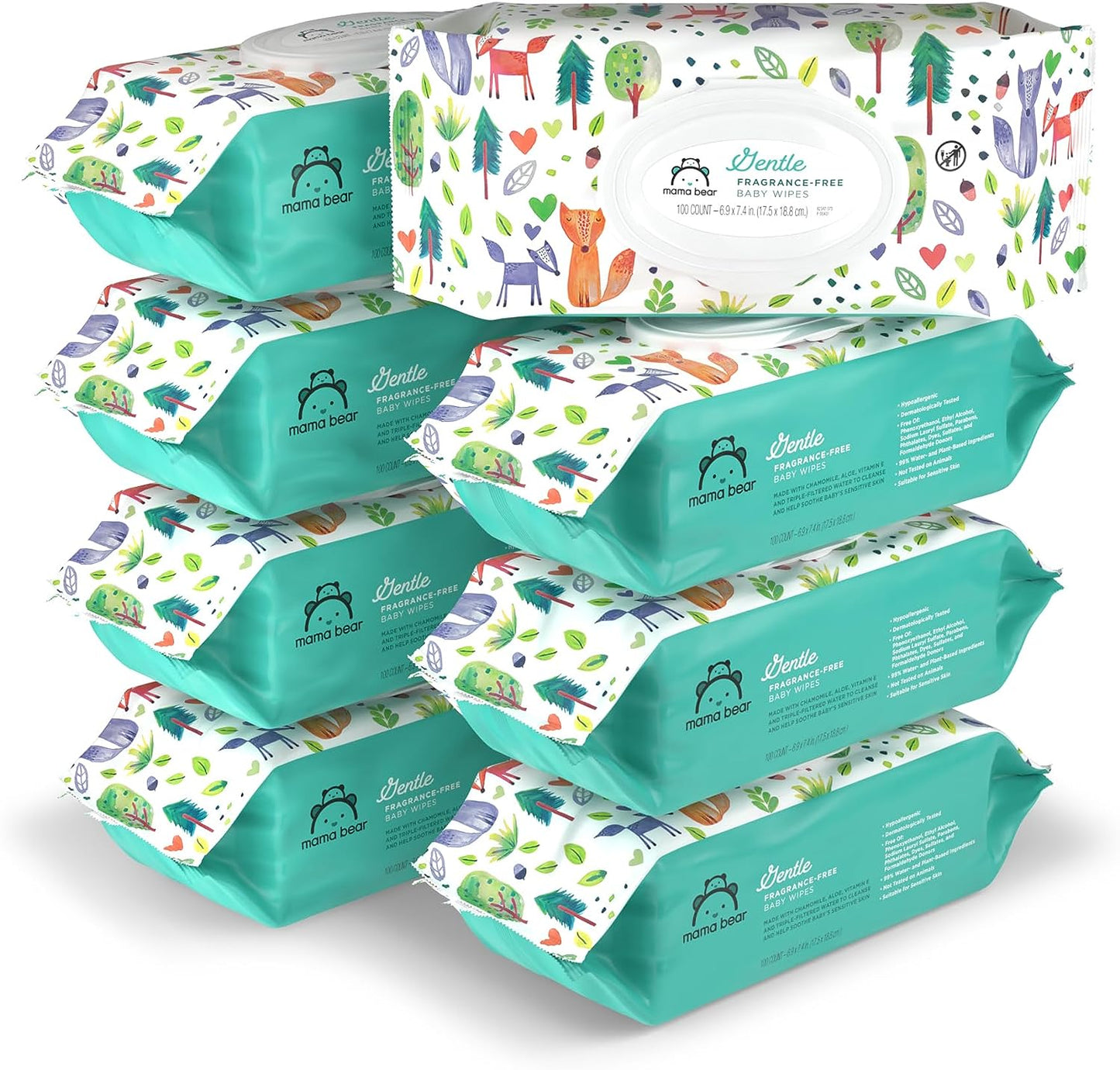 Amazon Brand - Gentle Fragrance Free Baby Wipes, Hypoallergenic, 800 Count (8 Packs of 100)