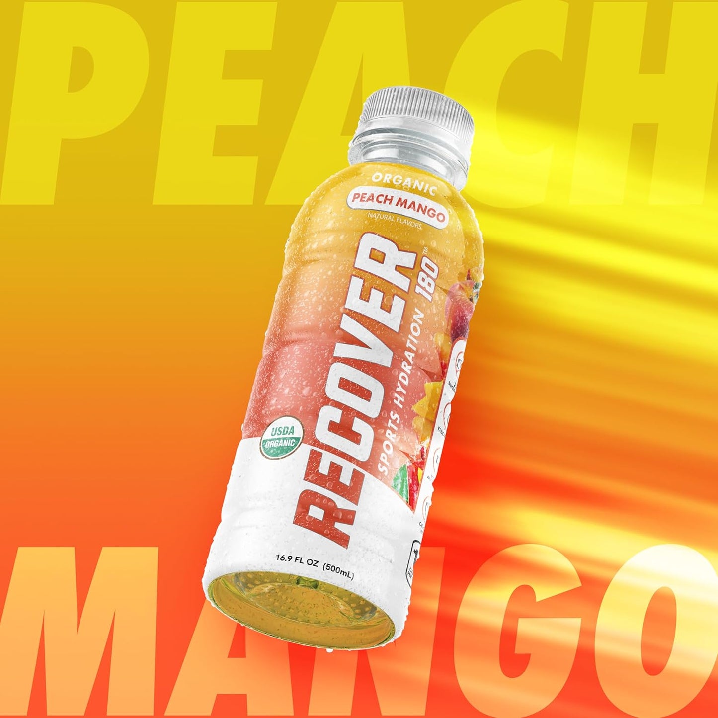Organic Hydration Sports Drink, No Sugar Added, 15 Calorie Sports Beverage, Organic Flavors with Vitamins, Potassium-Packed Electrolytes (16.9 Fl Oz (Pack of 12), Peach Mango)