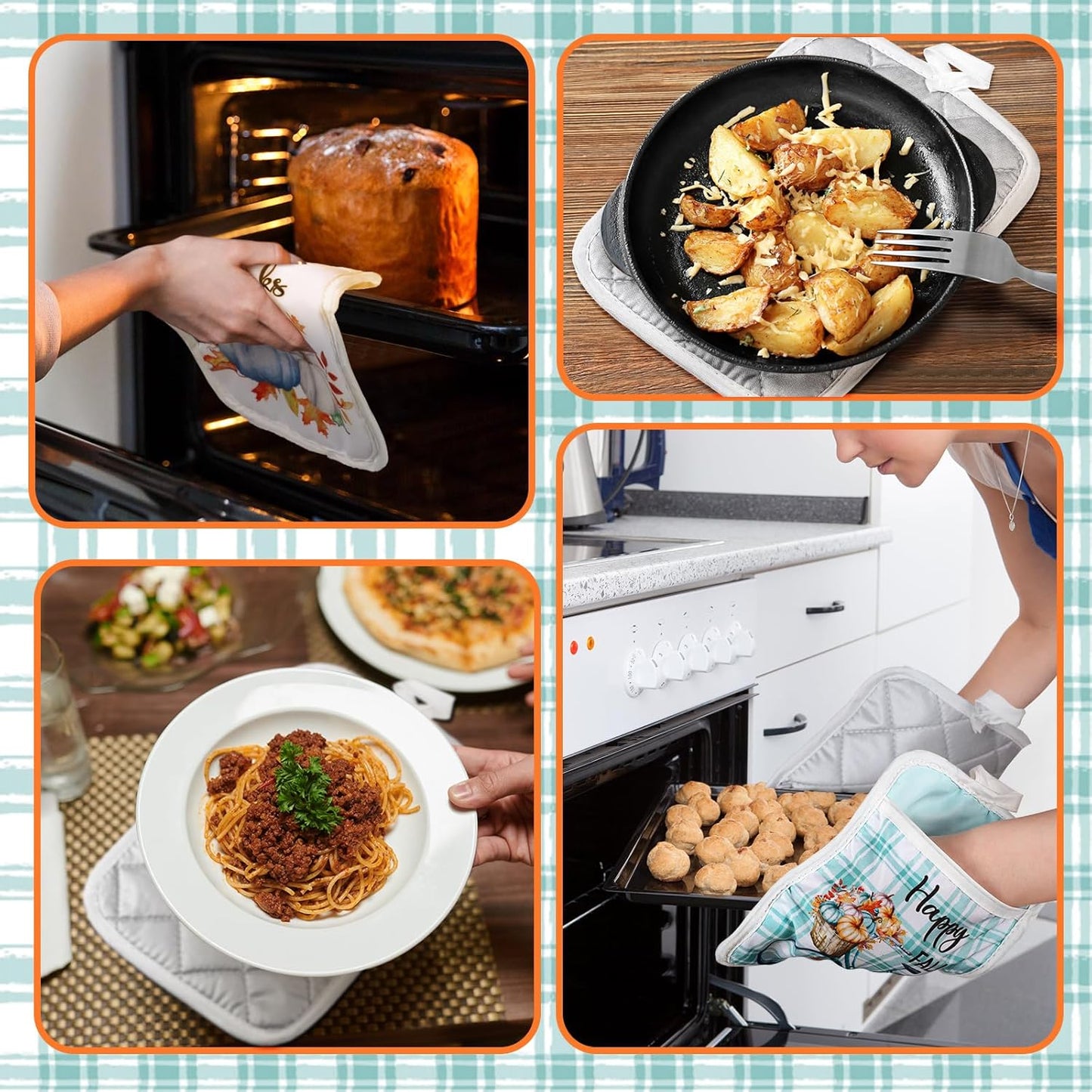 12 Pcs Thanksgiving Pot Holders with Pocket Blue Pumpkin Pot Holders for Kitchen Autumn Hot Pads Oven Mitts Cookie Bag Cute Heat Resistant Farmhouse Oven Gloves for Fall Gift Baking Cooking