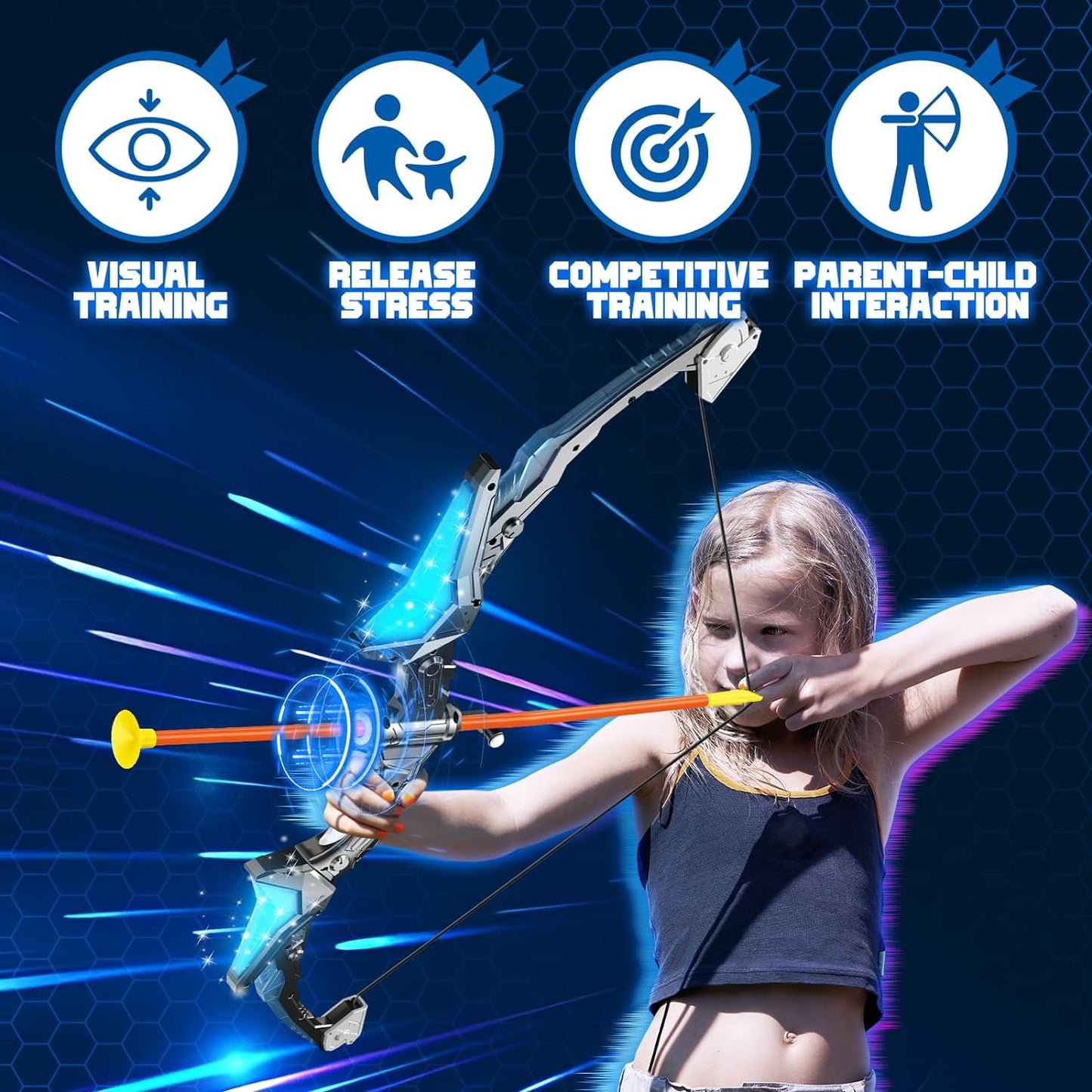 2 Pack Kids Bow and Arrow, 20 Suction Cup Arrows, 2 Archery Targets&Quiver, Light-Up Set for Kids Ages 4-8 8-12, Indoor Outdoor Toys for Boys Girls