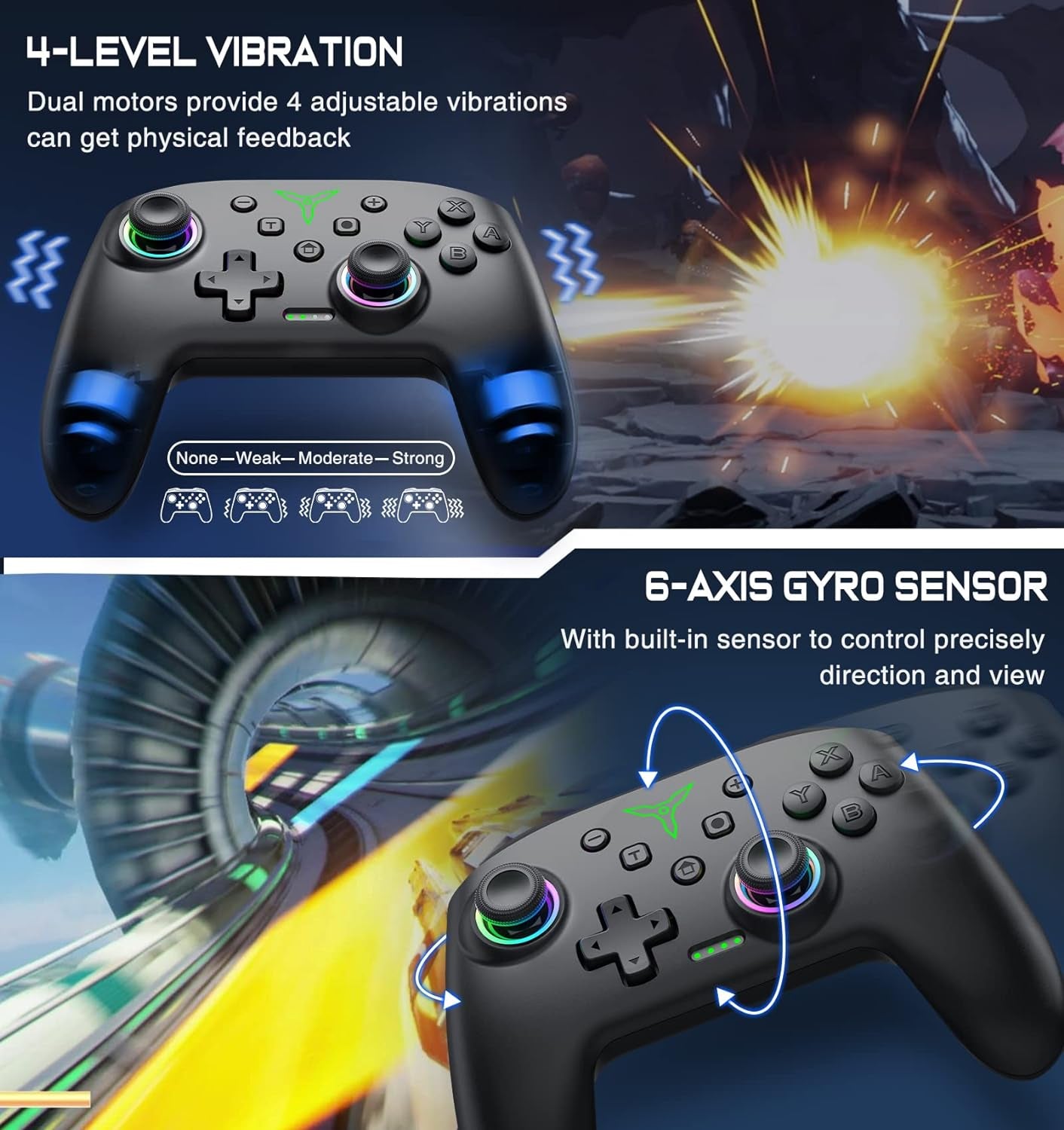 Switch Controller, Wireless Switch Controller Compatible with Switch Controller/Switch Lite/Oled, Wireless Switch Controllers Work with Ios/Android/Pc with RGB Light, Programmable, TURBO & Wakeup
