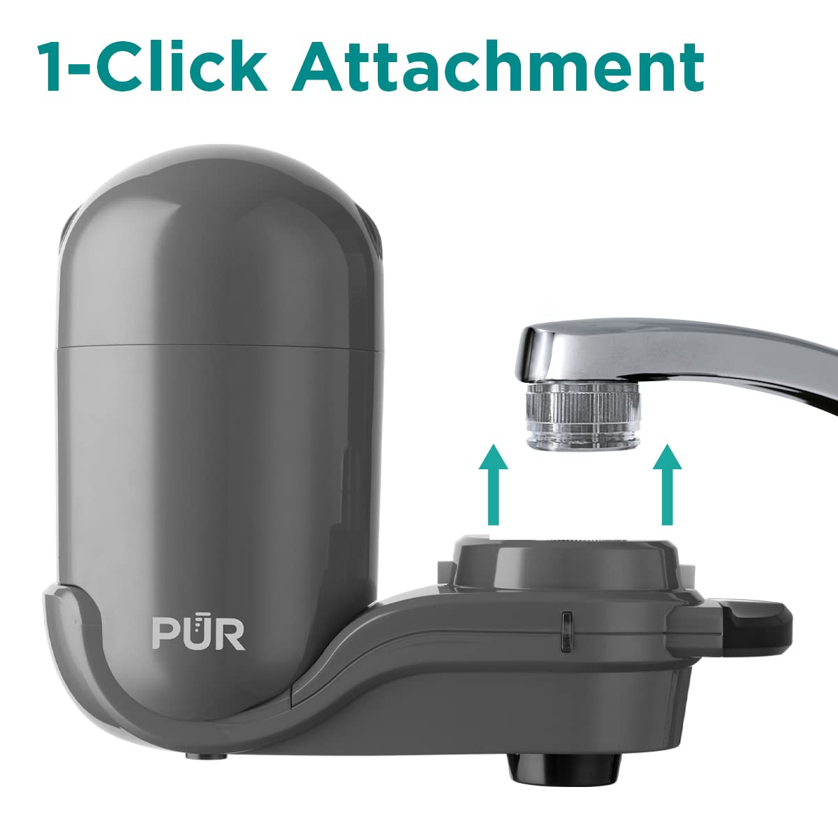 Plus Vertical Faucet-Mounted Water Filtration System with 3-in-1 Lead-Reducing Filter for Enhanced Tap Water Quality, Lasts Up to 100 Gallons, Compatible with Most Kitchen and Bathroom Faucets, Grey
