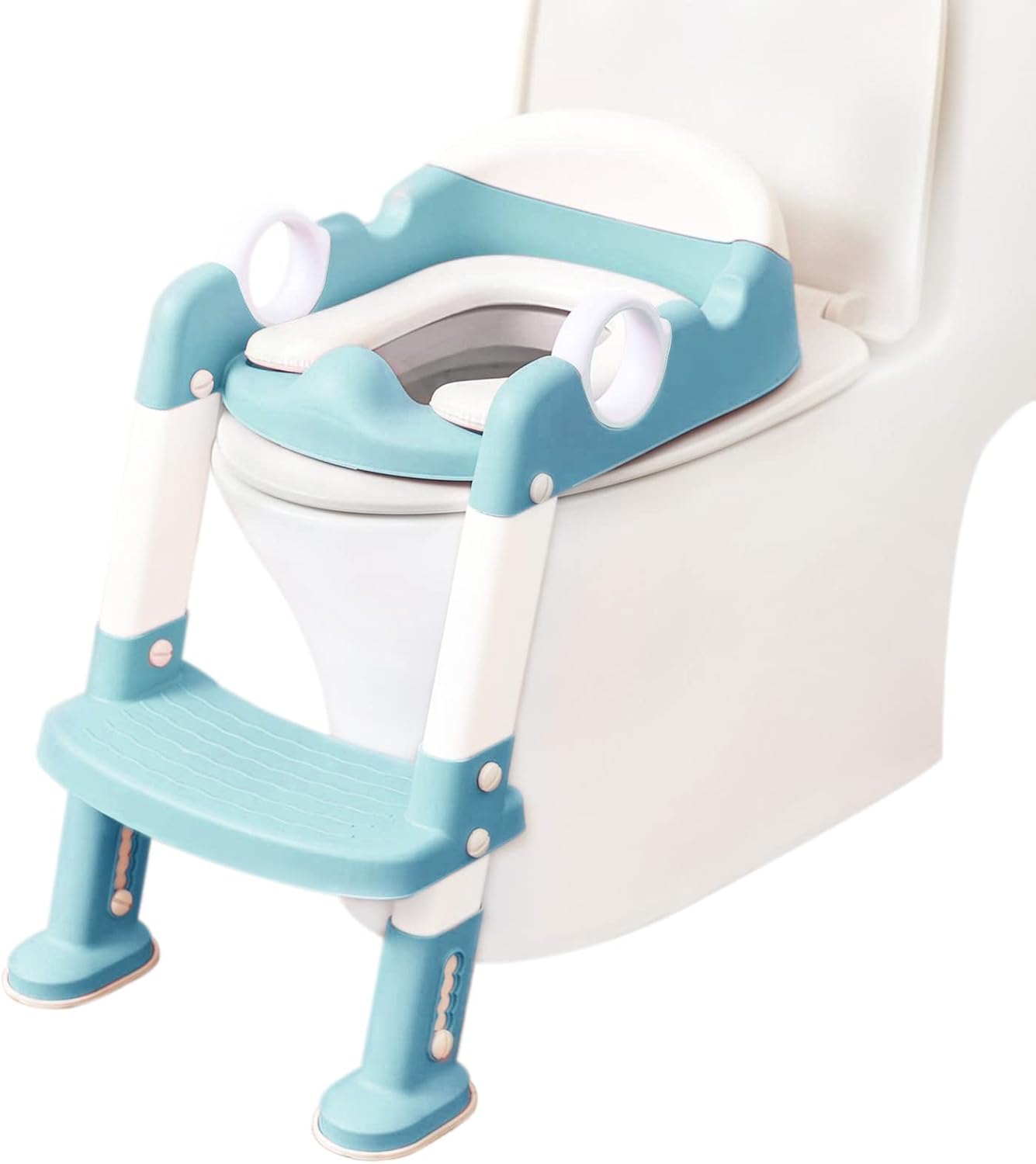 Potty Training Toilet Seat with Step Stool Ladder for Boys and Girls,Toddler Kid Children Toilet Training Seat Chair with Handles,Height Adjustable,Non-Slip Wide Step(Blue)