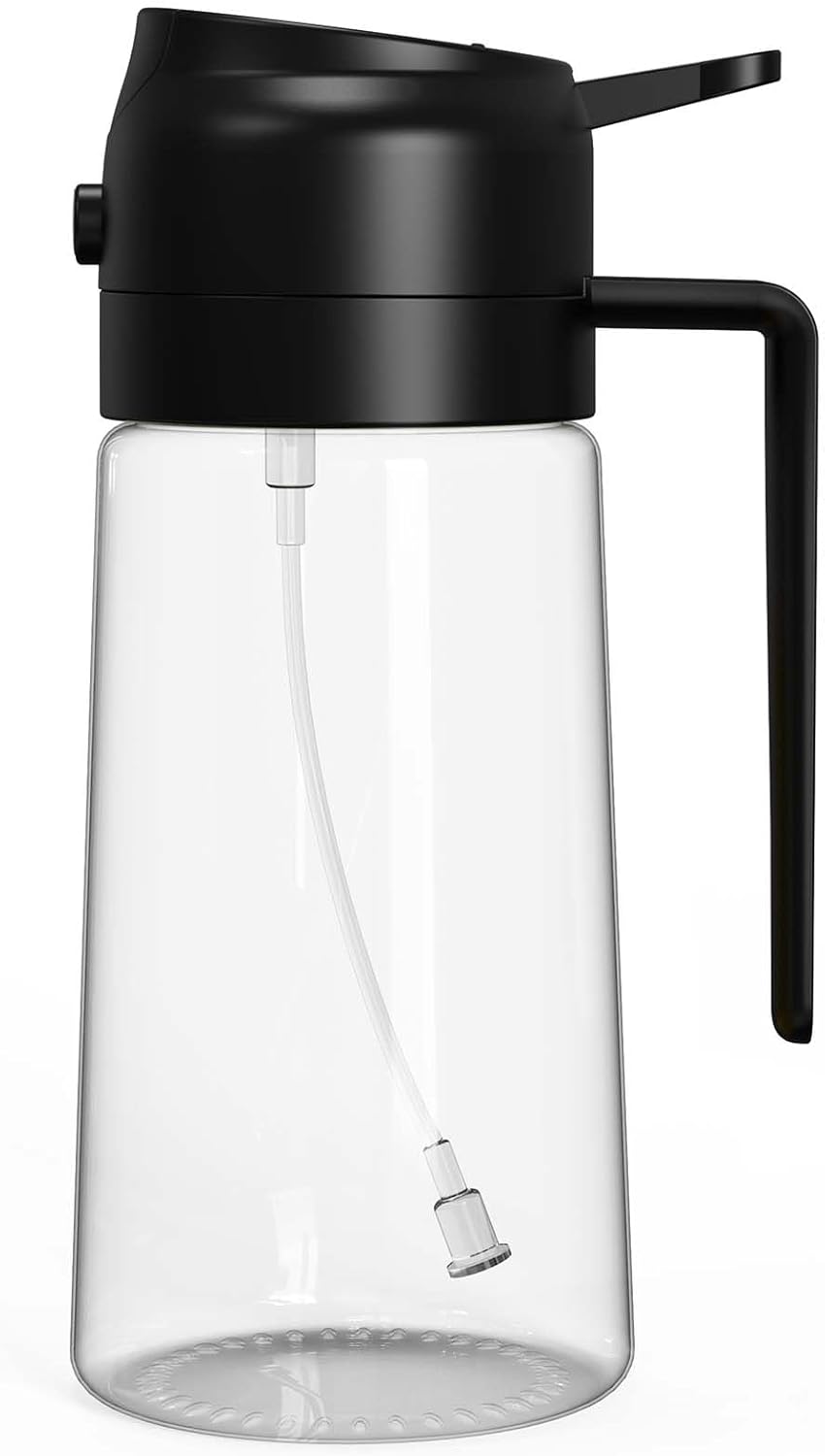16Oz Oil Sprayer for Cooking - 2 in 1 Spray & Pour Olive Oil Dispenser - 470Ml Glass Spray Oil Bottle - Kitchen Gadgets