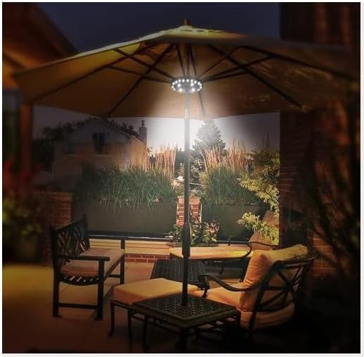Patio Umbrella Light 3 Brightness Modes Cordless 28 LED Lights-4 X AA Battery Operated,Umbrella Pole Light for Patio Umbrellas,Camping Tents or Indoor Use