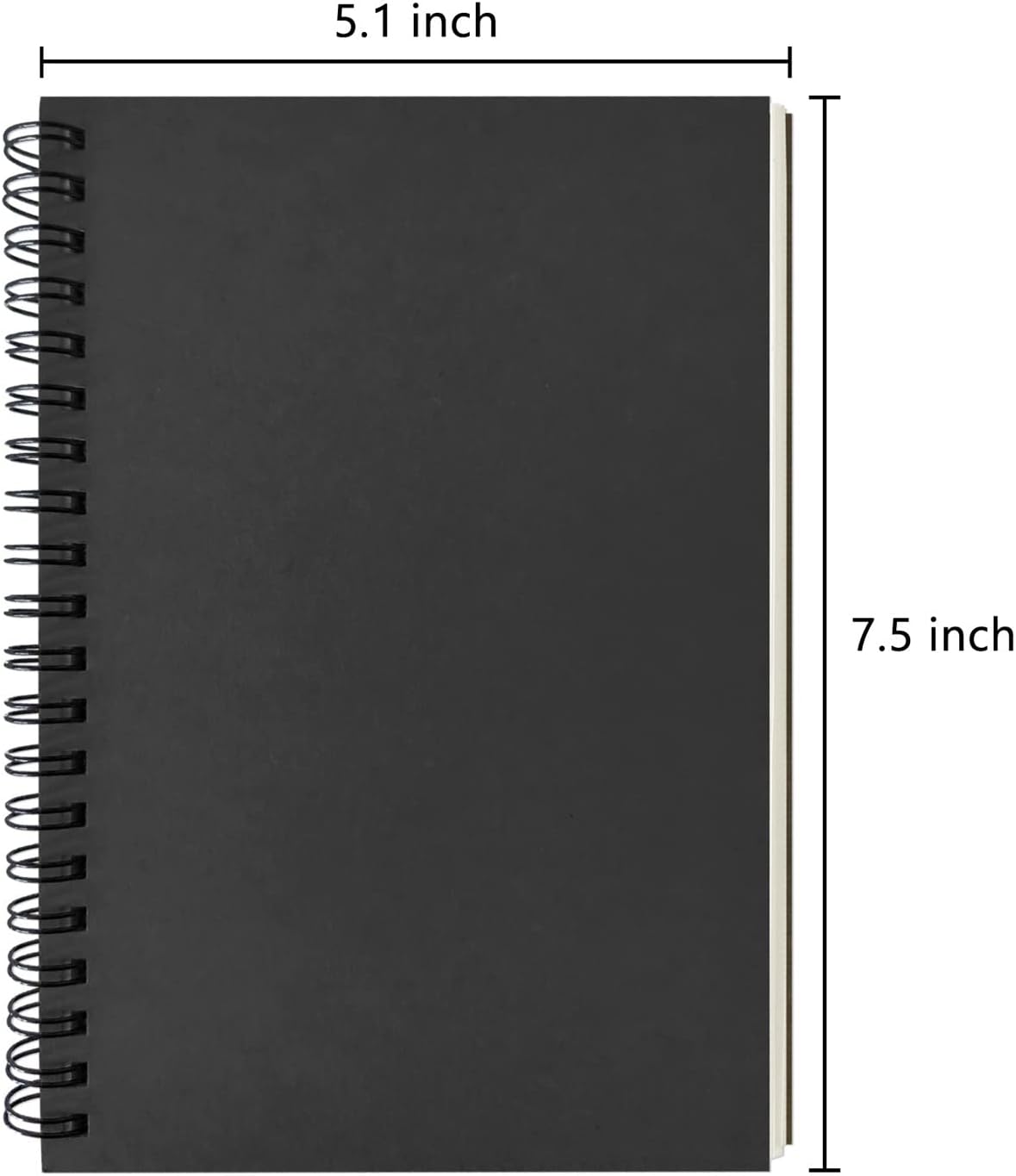 Blank Spiral Notebook, 2-Pack, Soft Cover, Sketch Book, 100 Pages / 50 Sheets, 7.5 Inch X 5.1 Inch, 100GSM, (Black)