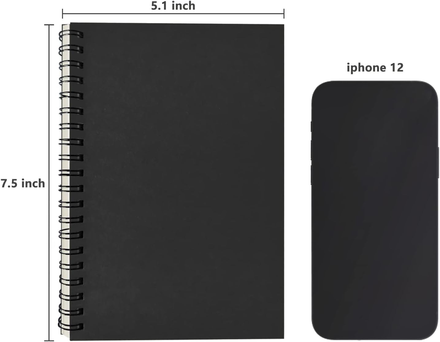 Blank Spiral Notebook, 2-Pack, Soft Cover, Sketch Book, 100 Pages / 50 Sheets, 7.5 Inch X 5.1 Inch, 100GSM, (Black)
