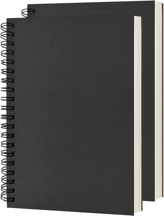 Blank Spiral Notebook, 2-Pack, Soft Cover, Sketch Book, 100 Pages / 50 Sheets, 7.5 Inch X 5.1 Inch, 100GSM, (Black)