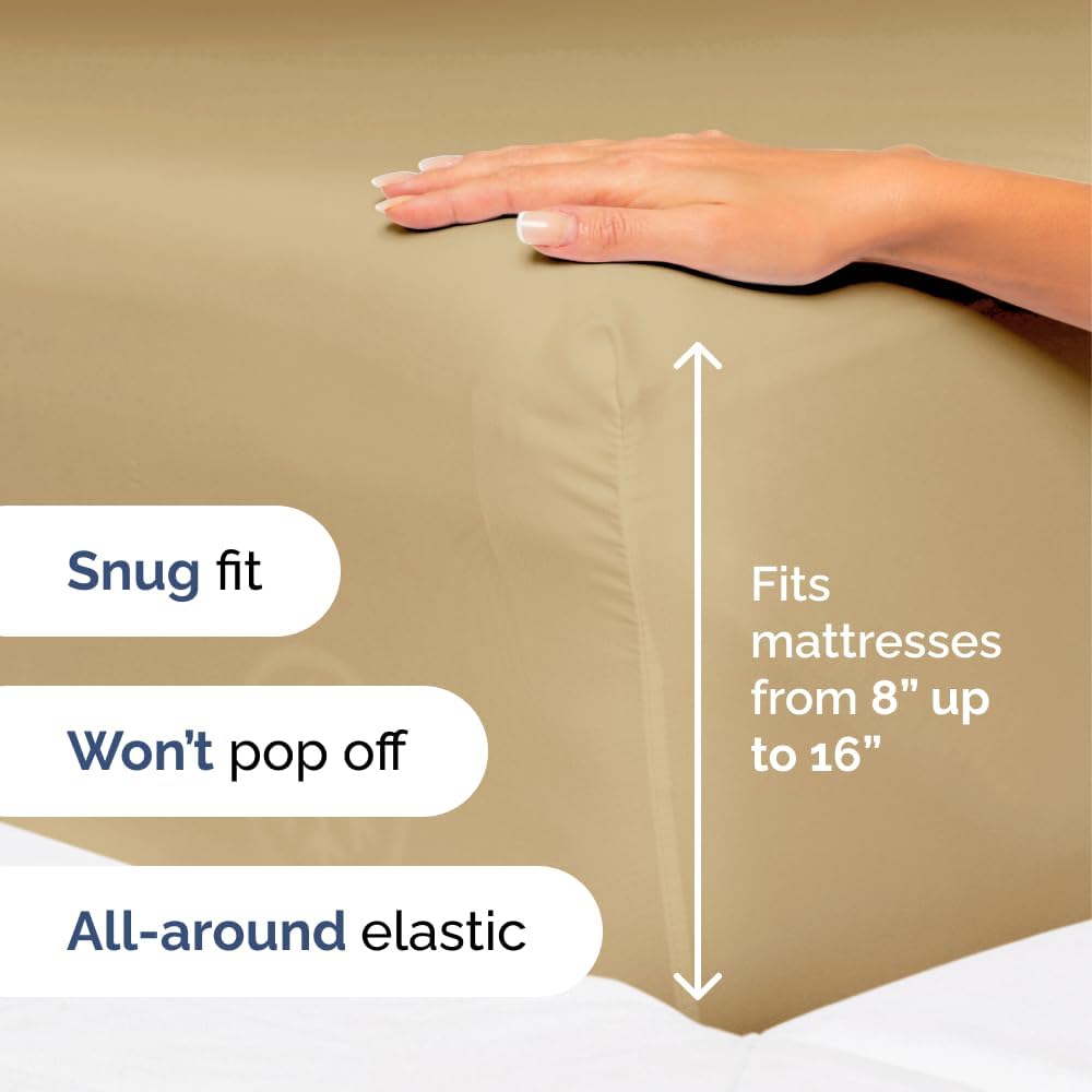 Queen Size 4 Piece Sheet Set - Comfy Breathable & Cooling Sheets - Hotel Luxury Bed Sheets for Women & Men - Deep Pockets, Easy-Fit, Extra Soft & Wrinkle Free Sheets - Beige Oeko-Tex Bed Sheet Set