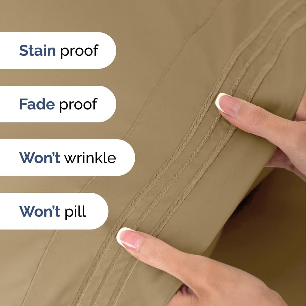 Queen Size 4 Piece Sheet Set - Comfy Breathable & Cooling Sheets - Hotel Luxury Bed Sheets for Women & Men - Deep Pockets, Easy-Fit, Extra Soft & Wrinkle Free Sheets - Beige Oeko-Tex Bed Sheet Set