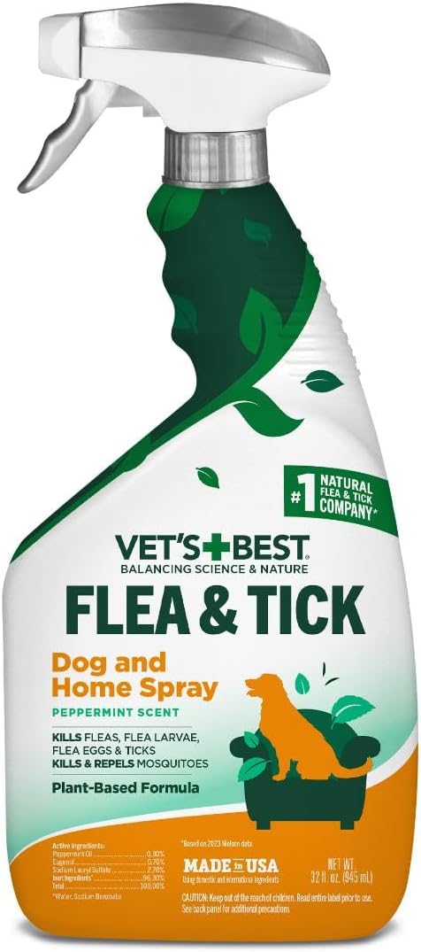 Flea and Tick Home Spray - Dog Flea and Tick Treatment for Home - Plant-Based Formula - Certified Natural Oils,Green - 32 Oz