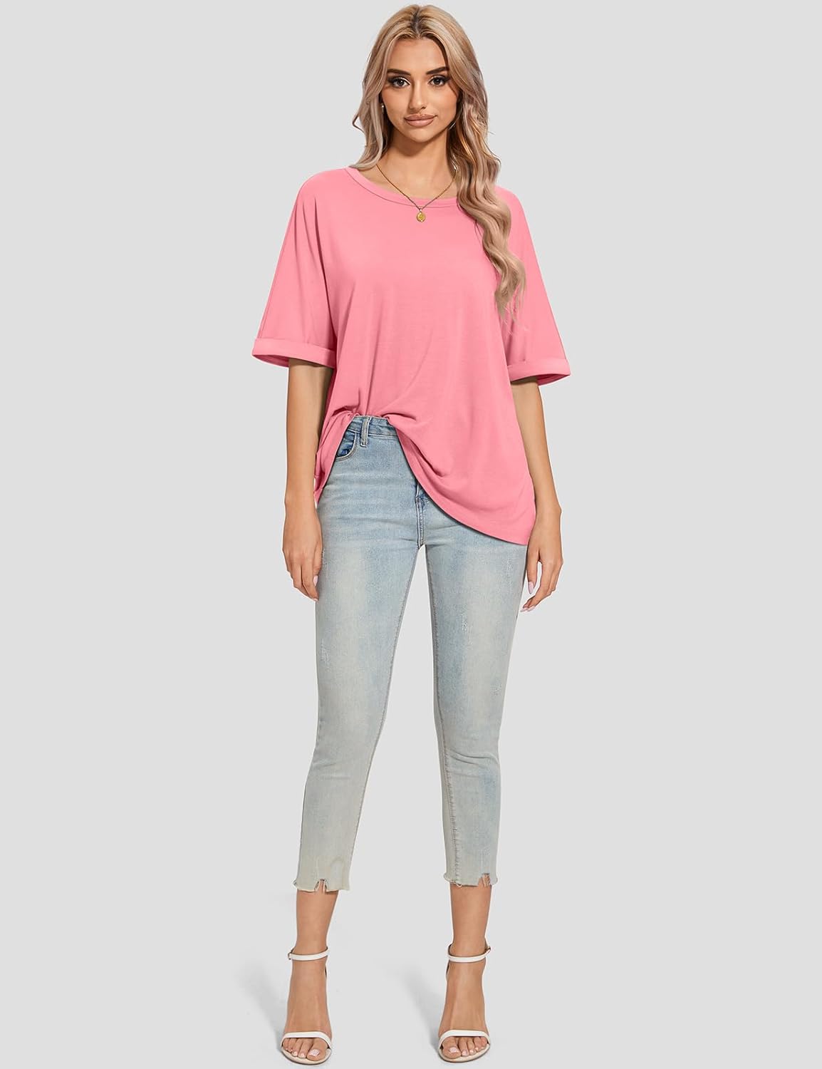 Women Oversized T-Shirt Loose Fit Workout Tops Short Sleeve Gym Basic Tee Shirt