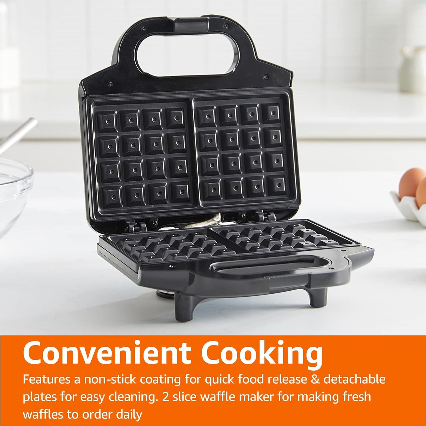 2-Slice Waffle Maker with Non-Stick Coating, Easy to Clean, 700W, Black
