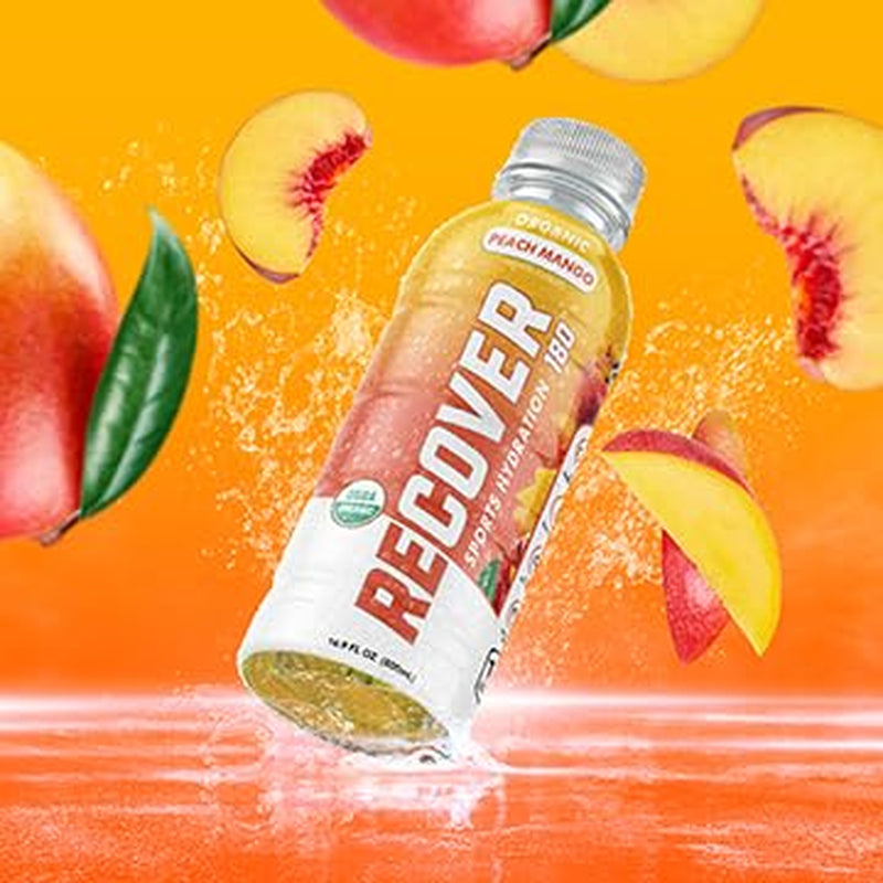 Organic Hydration Sports Drink, No Sugar Added, 15 Calorie Sports Beverage, Organic Flavors with Vitamins, Potassium-Packed Electrolytes (16.9 Fl Oz (Pack of 12), Peach Mango)