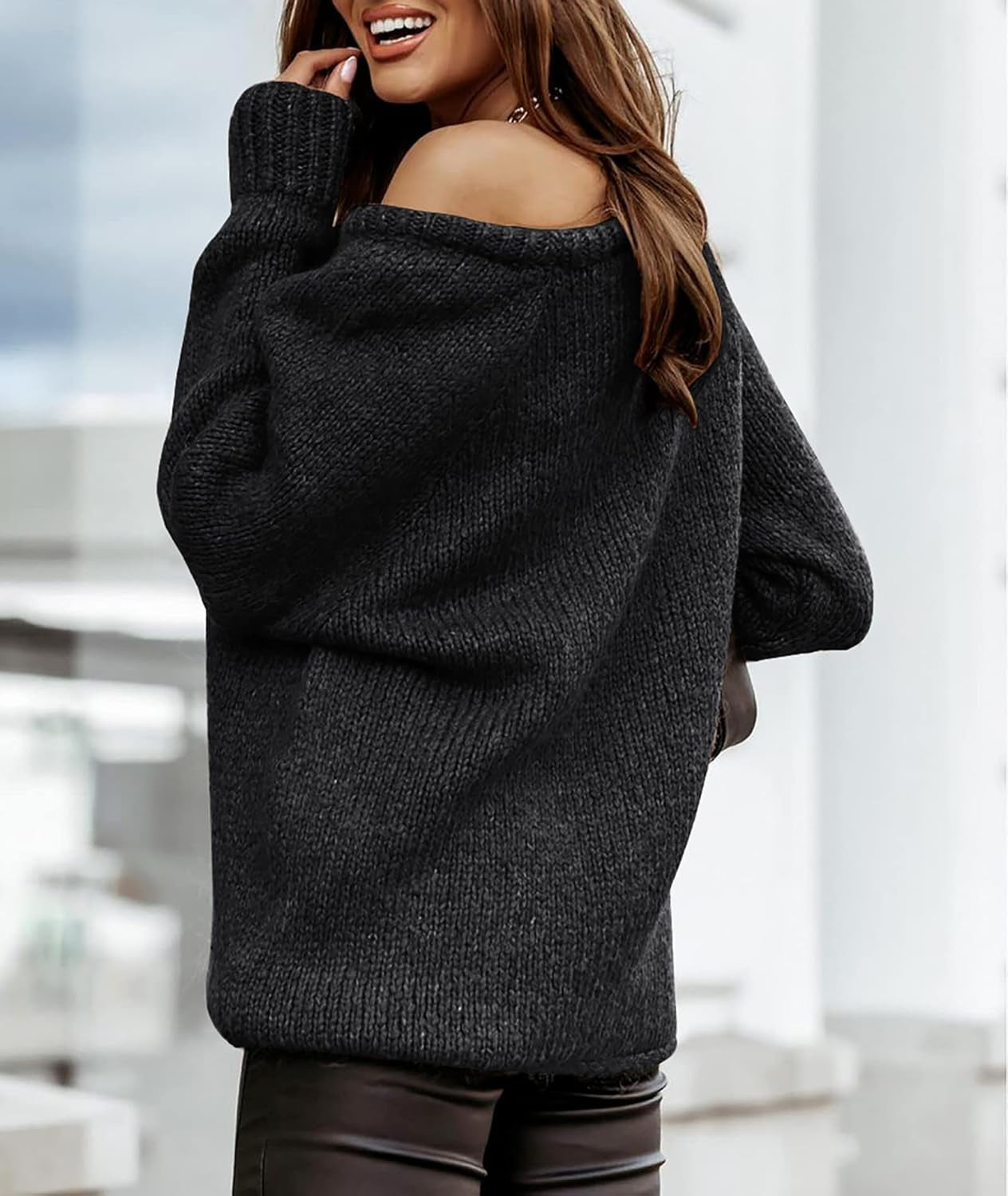 Women Casual Long Sleeve Fall Sweaters Crew Neck Solid Color Soft Ribbed Knitted Oversized Pullover Loose Fit Jumper