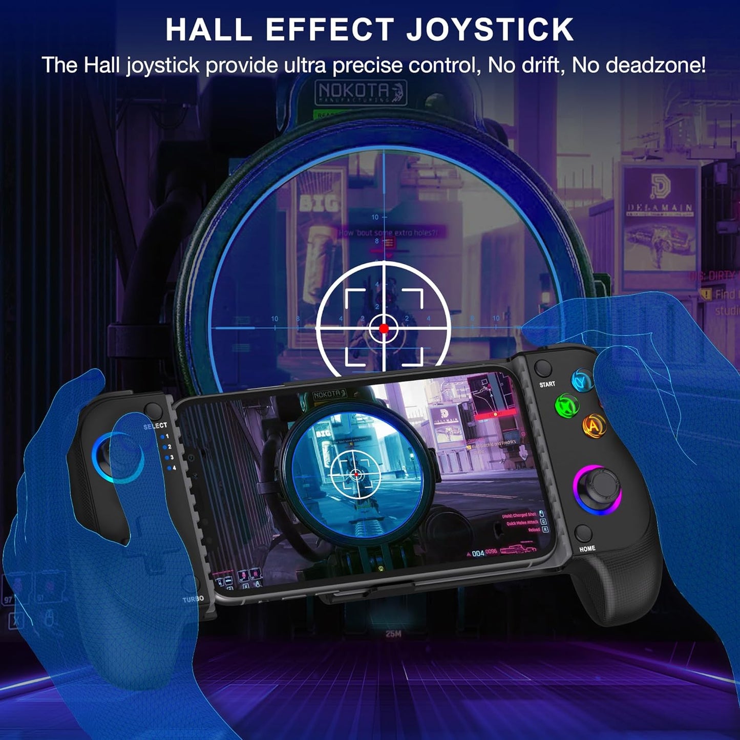 Wireless Phone Controller for Iphone/Android with Hall Joystick, RGB Controller for Iphone Support Xbox Game Pass, Playstation, Steam Link, Call of Duty, Minecraft, Roblox, Cloud Android Controller