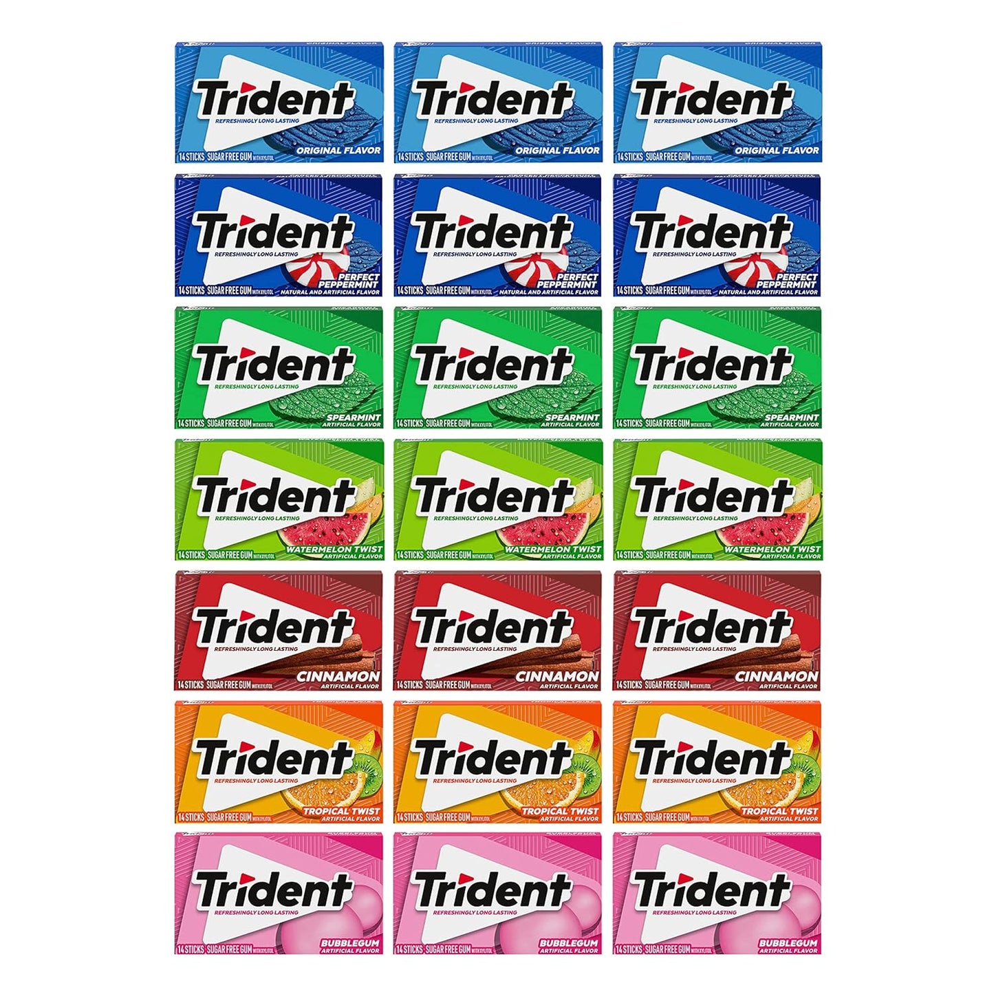Sugar Free Gum Variety Pack, Spearmint, Perfect Peppermint, Original, Bubblegum, Watermelon, Cinnamon & Tropical Twist Flavors, 21 Packs of 14 Pieces (294 Total Pieces)