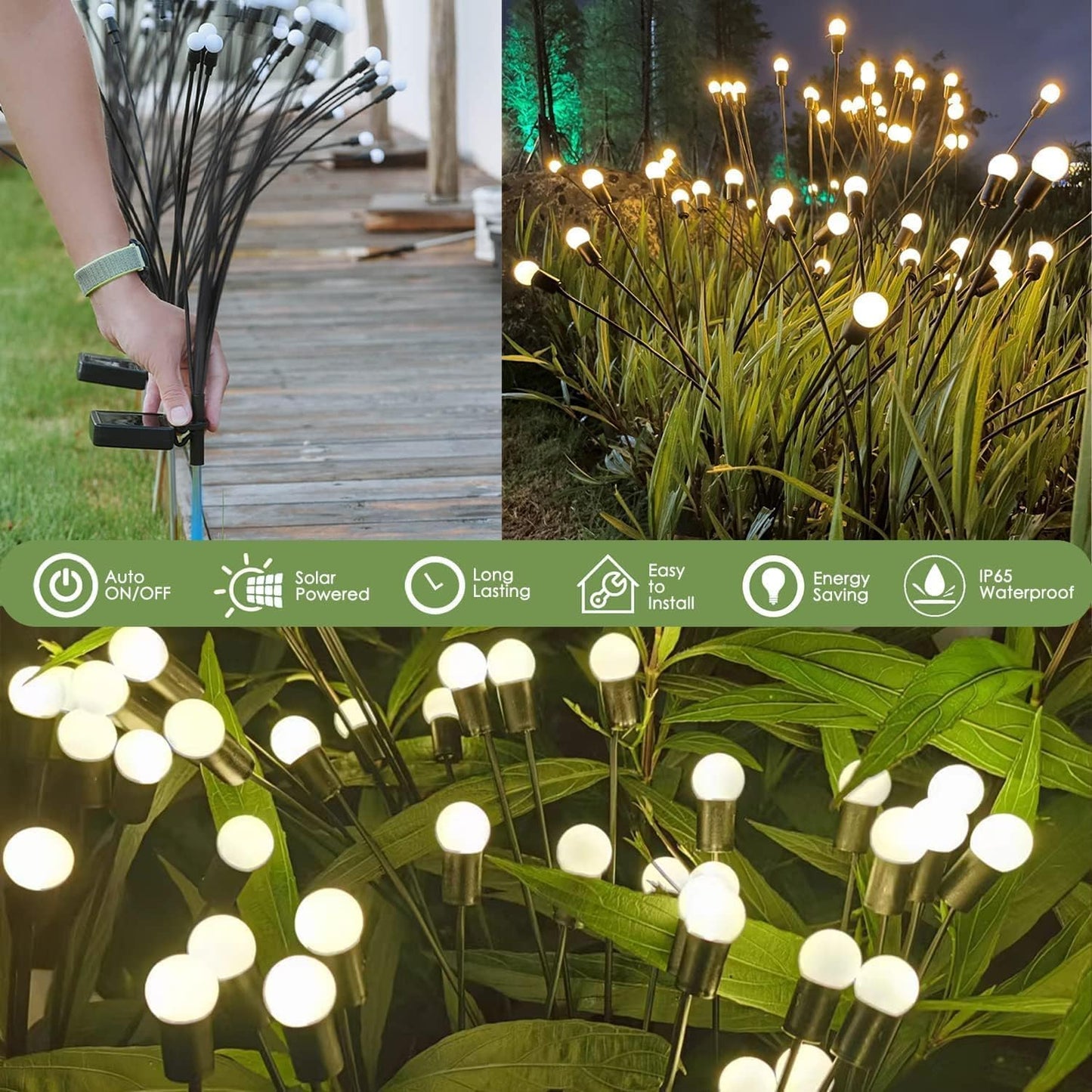 8 Pack 8 LED Solar Garden Lights, New Upgraded Swaying Starburst Solar Garden Lights, Vibrant Garden Lights Waterproof Solar Outdoor Lights, Yard Patio Pathway Decoration