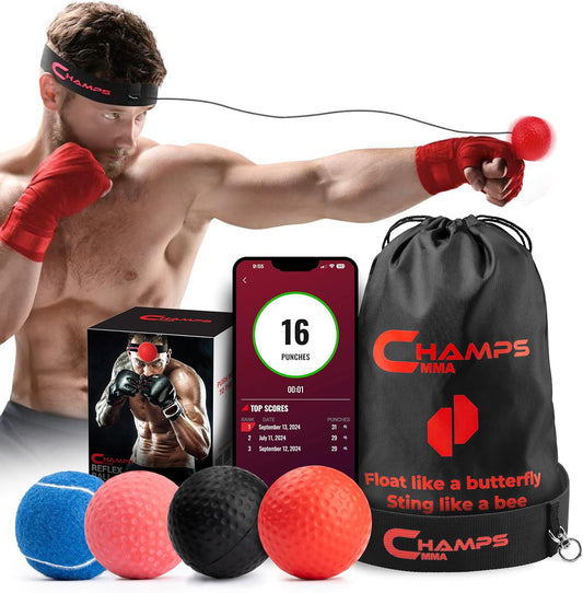 Boxing Reflex Balls Set of 4 – Boxing Ball MMA Gear of with Varying Weights with Adjustable Headband and 4 Spare Strings to Improve Speed and Hand-Eye Coordination for Men, Kids Boxing Equipment