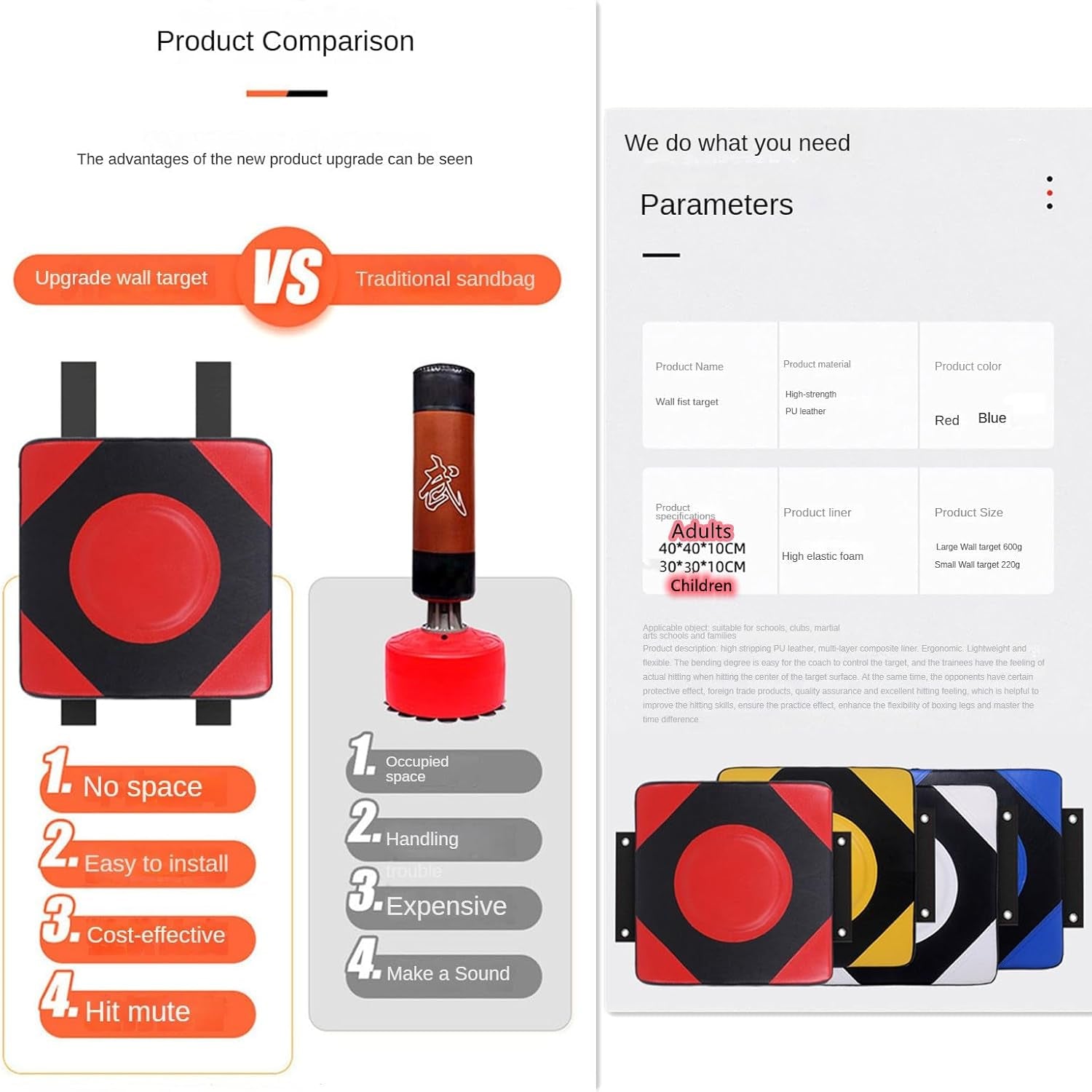 Quiet Punch Punching Bag Boxing Wall Mounted Pad Boxing Trainer PU Leather Thickened Sandbag PU Leather Boxing-Perfect Boxing Equipment for Effective Workouts(1 Pairs of Boxing Gloves)