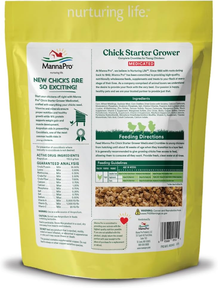 Chick Starter Grower - Medicated Chick Feed Crumble for Young Chickens - Formulated with Amprolium - 5 Lbs