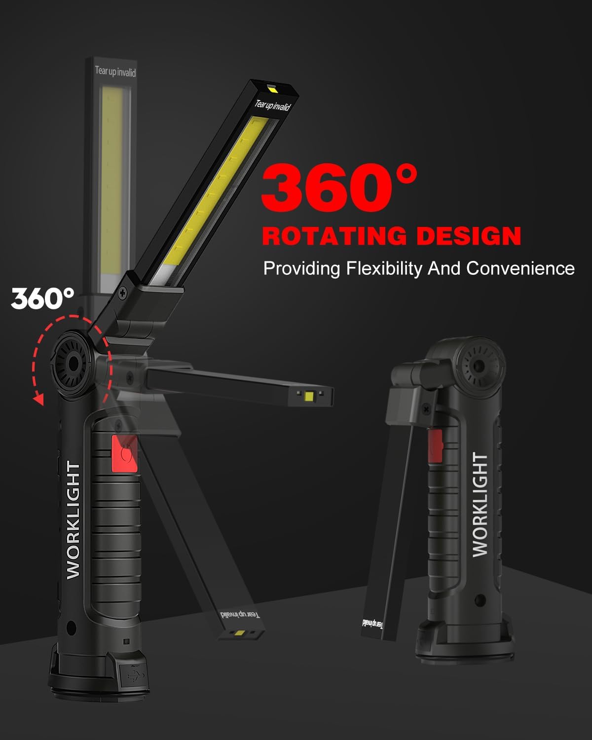 Tool Gifts for Men, Rechargeable LED Work Light Grill Light with Magnetic Base 5 Modes 360° Rotate (2Pack Black)