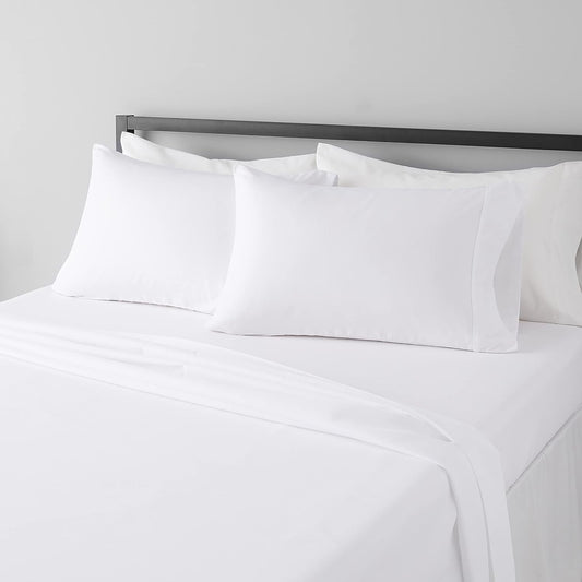 Lightweight Super Soft Easy Care Microfiber 4-Piece Bed Sheet Set with 14-Inch Deep Pockets, Queen, Bright White, Solid