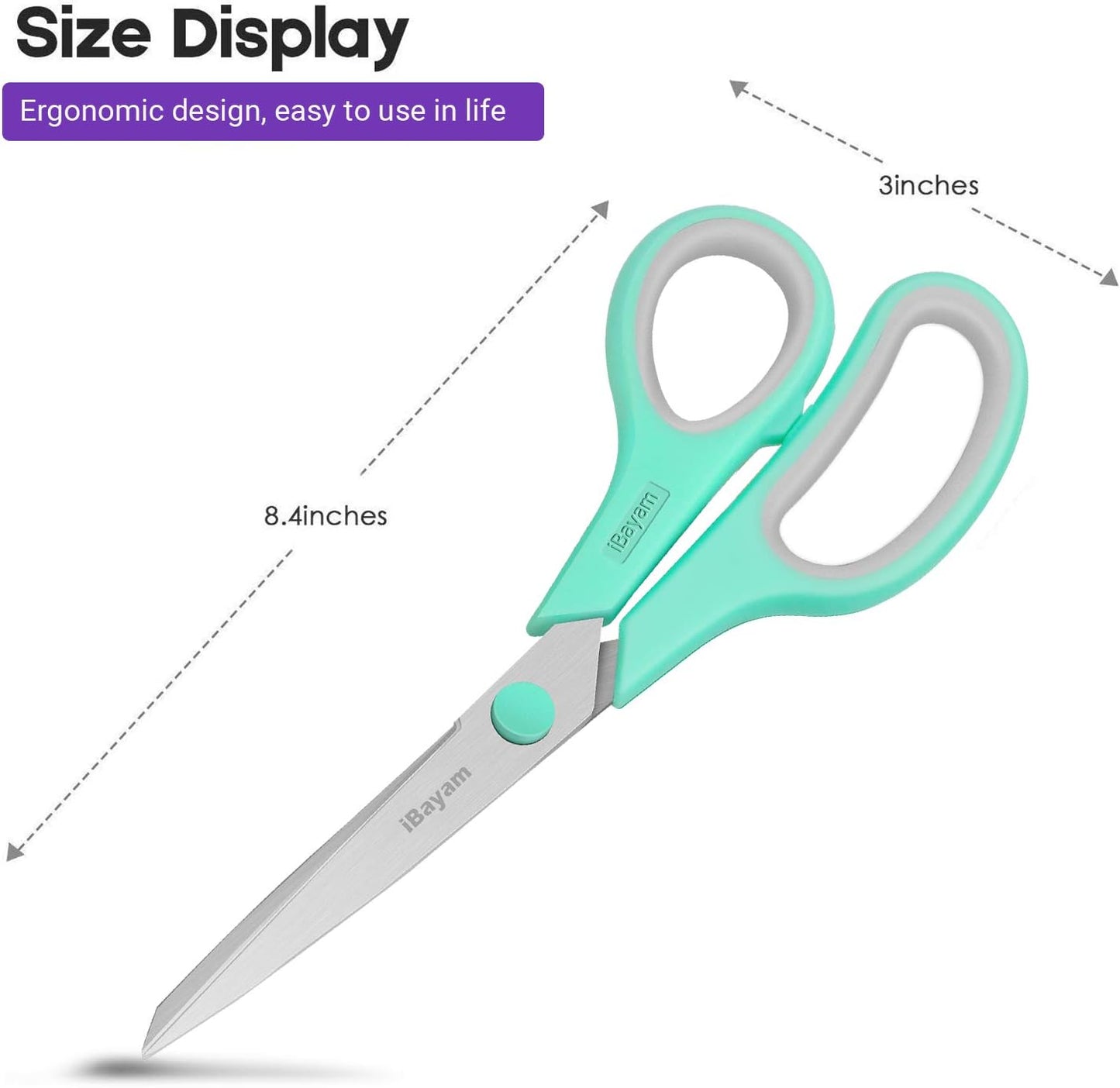 Scissors, 8" All Purpose Scissors Bulk 3-Pack, Ultra Sharp 2.5Mm Thick Blade Shears Comfort-Grip Scissors for Office Desk Accessories Sewing Fabric Home Craft School Supplies, Right/Left Handed