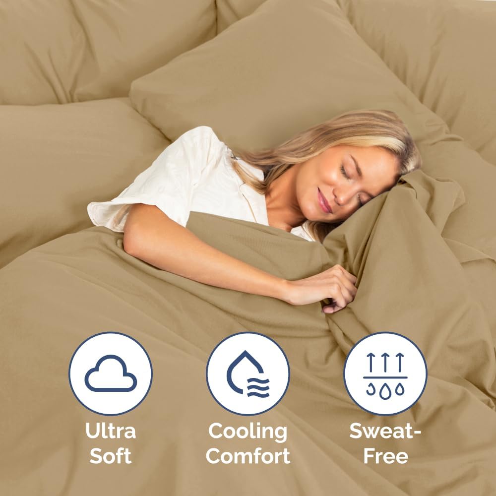 Queen Size 4 Piece Sheet Set - Comfy Breathable & Cooling Sheets - Hotel Luxury Bed Sheets for Women & Men - Deep Pockets, Easy-Fit, Extra Soft & Wrinkle Free Sheets - Beige Oeko-Tex Bed Sheet Set