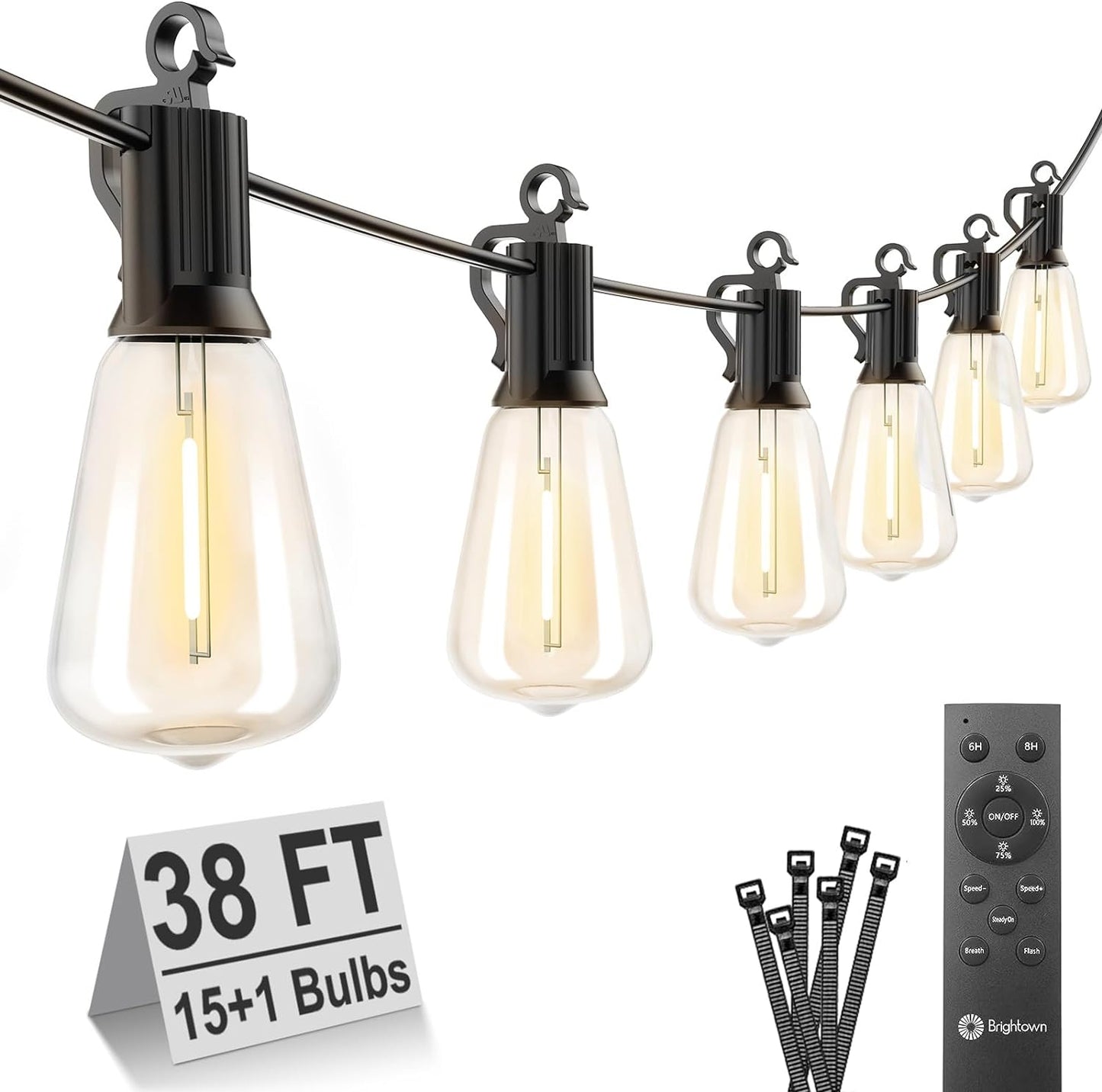 Outdoor String Lights with Remote, 38FT LED Patio Lights with 16 Shatterproof ST38 LED Bulbs, Waterproof outside Hanging Lights for Backyard Garden Porch Party Decor, 2700K