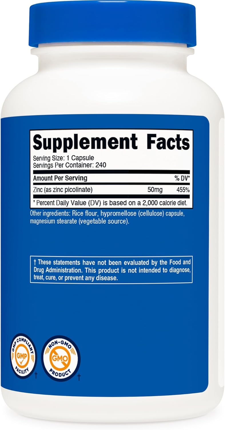 Zinc Picolinate 50Mg, 240 Vegetarian Capsules - Gluten Free and Non-Gmo (240 Caps)