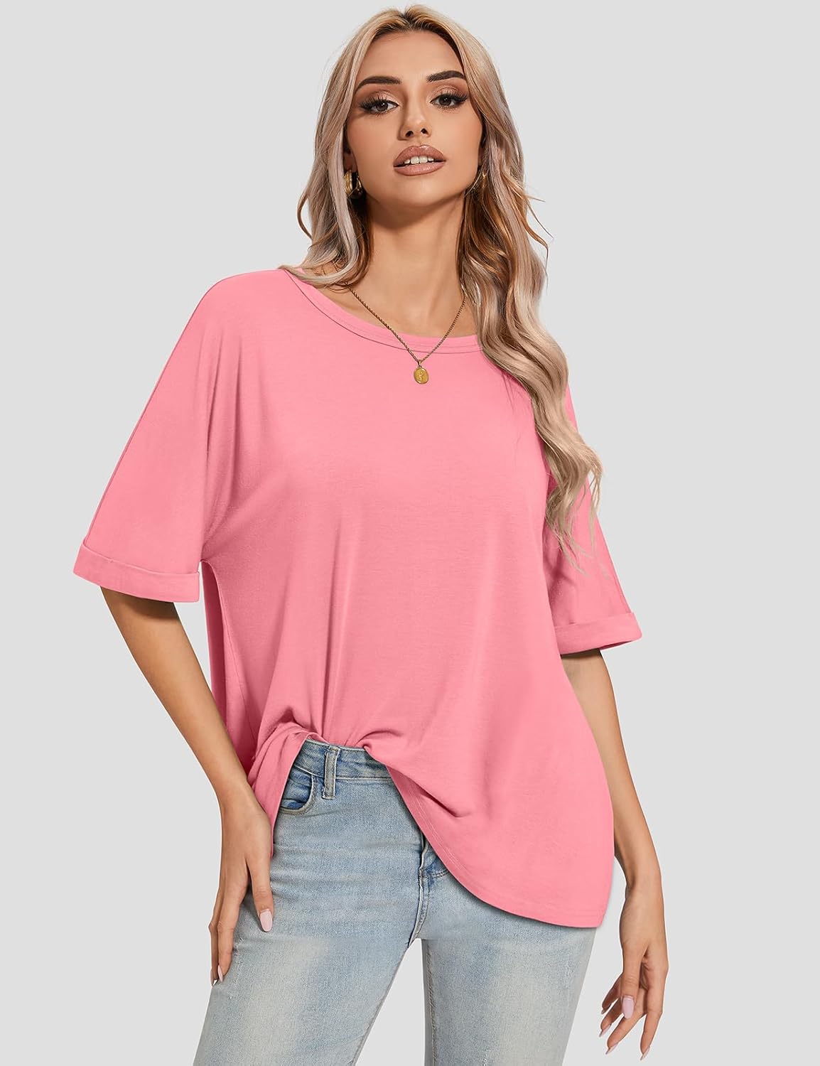 Women Oversized T-Shirt Loose Fit Workout Tops Short Sleeve Gym Basic Tee Shirt