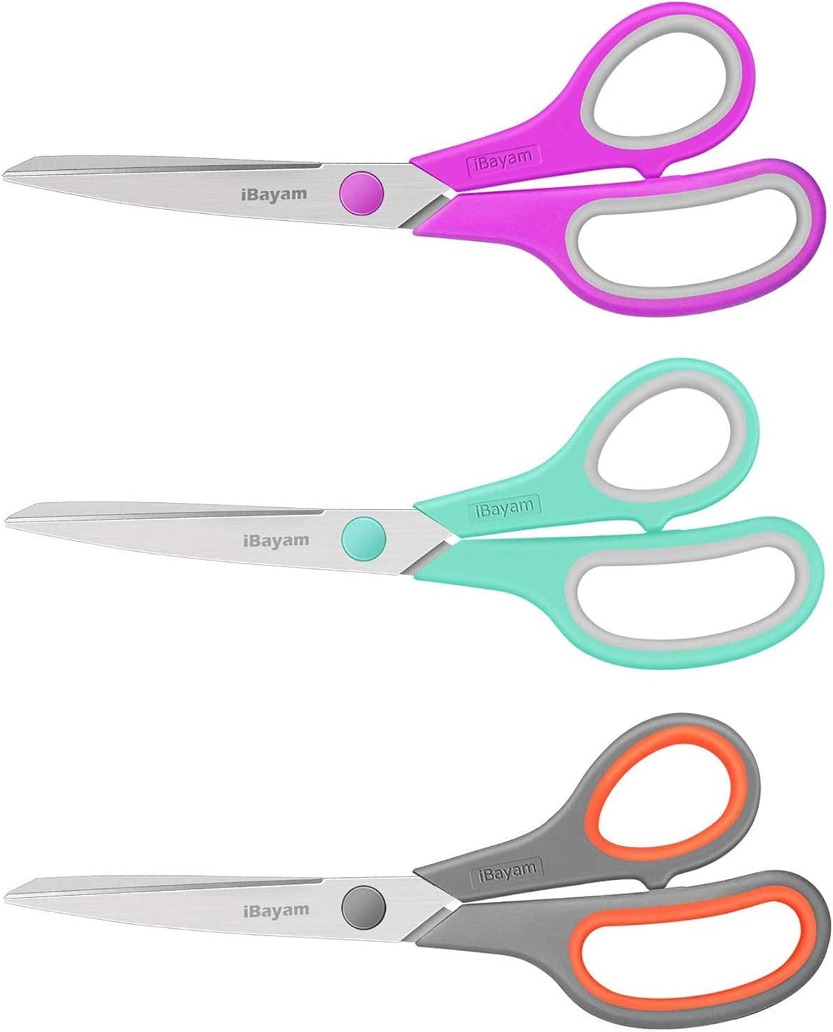 Scissors, 8" All Purpose Scissors Bulk 3-Pack, Ultra Sharp 2.5Mm Thick Blade Shears Comfort-Grip Scissors for Office Desk Accessories Sewing Fabric Home Craft School Supplies, Right/Left Handed