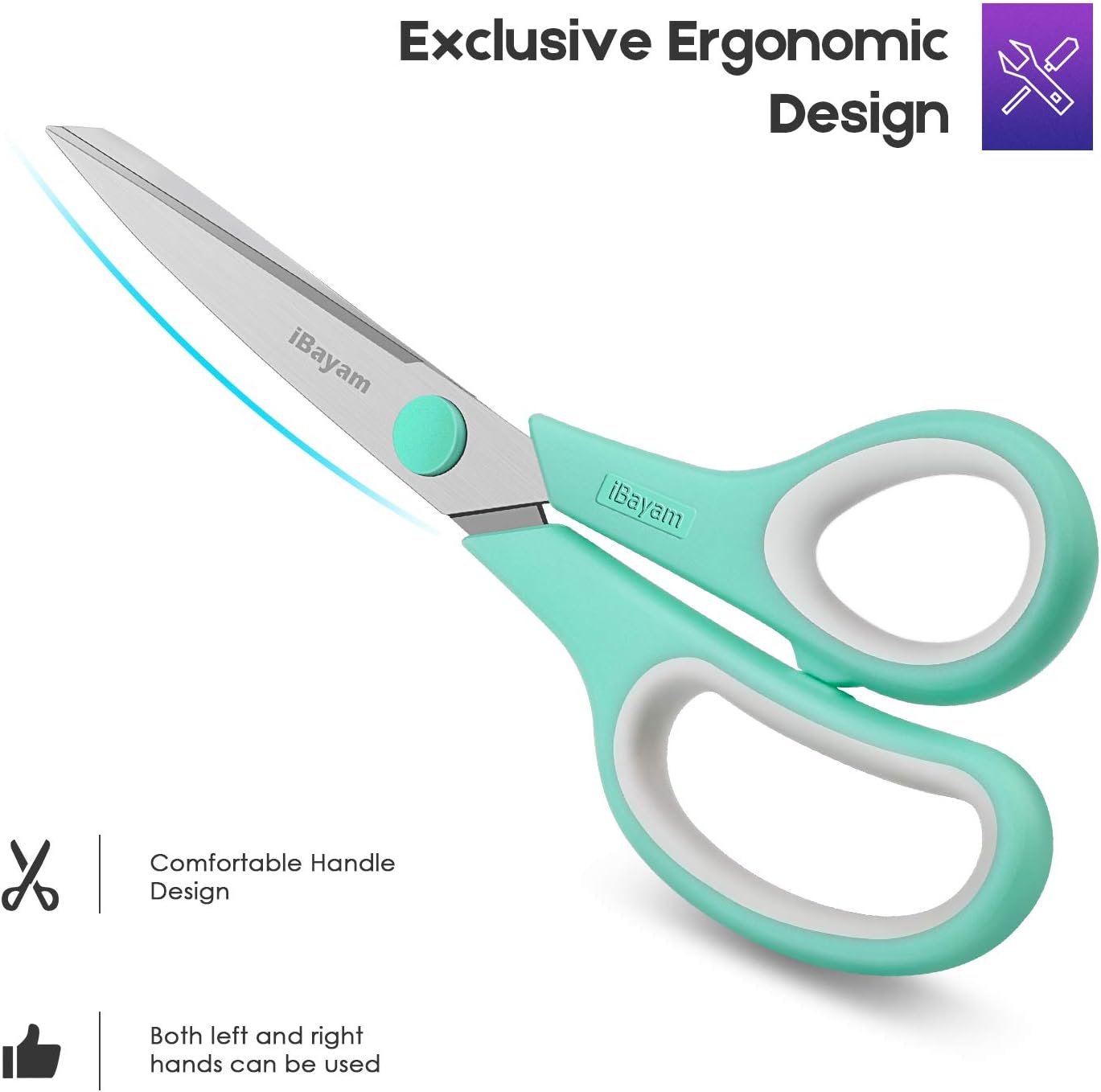 Scissors, 8" All Purpose Scissors Bulk 3-Pack, Ultra Sharp 2.5Mm Thick Blade Shears Comfort-Grip Scissors for Office Desk Accessories Sewing Fabric Home Craft School Supplies, Right/Left Handed