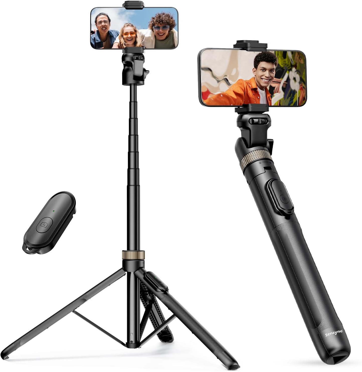 72"" Phone Tripod, Extendable Tripod for Iphone & Selfie Stick with Detachable Phone Holder & Wireless Remote, Iphone Tripod Compatible with All Cell Phones, Camera, Black