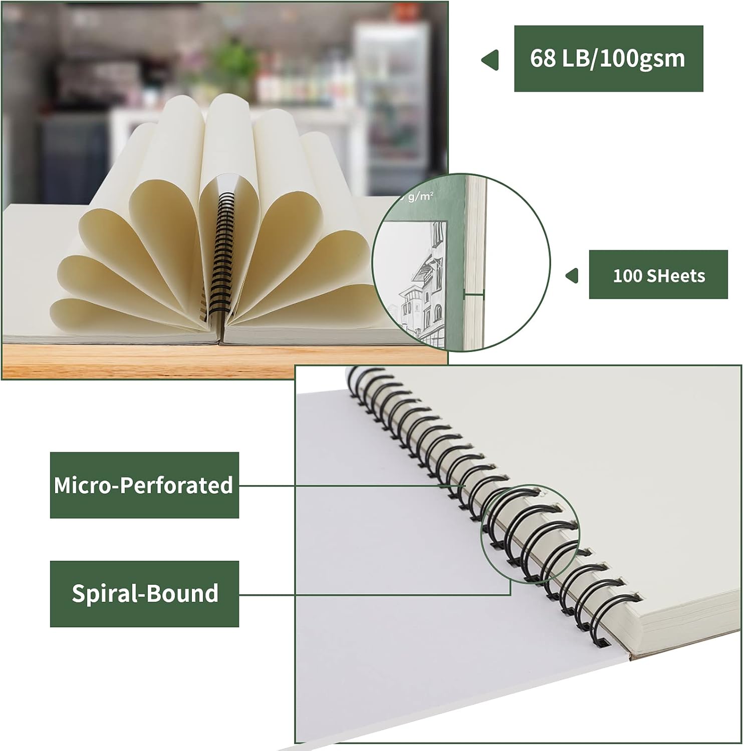 Sketch Book 5.5 X 8.5 - Spiral Sketchbook Pack of 2,  200 Sheets (68 Lb/100Gsm) Acid Free Sketch Pads for Drawing for Adults Spiral-Bound with Hard Cover for Kids, 100 Sheets Each